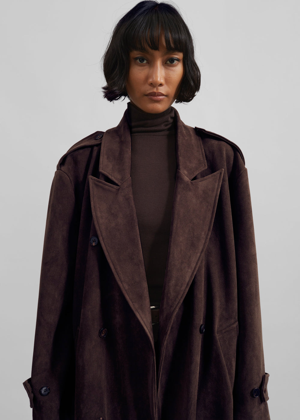 Pembroke Faux Suede Trench  - Brown - 1