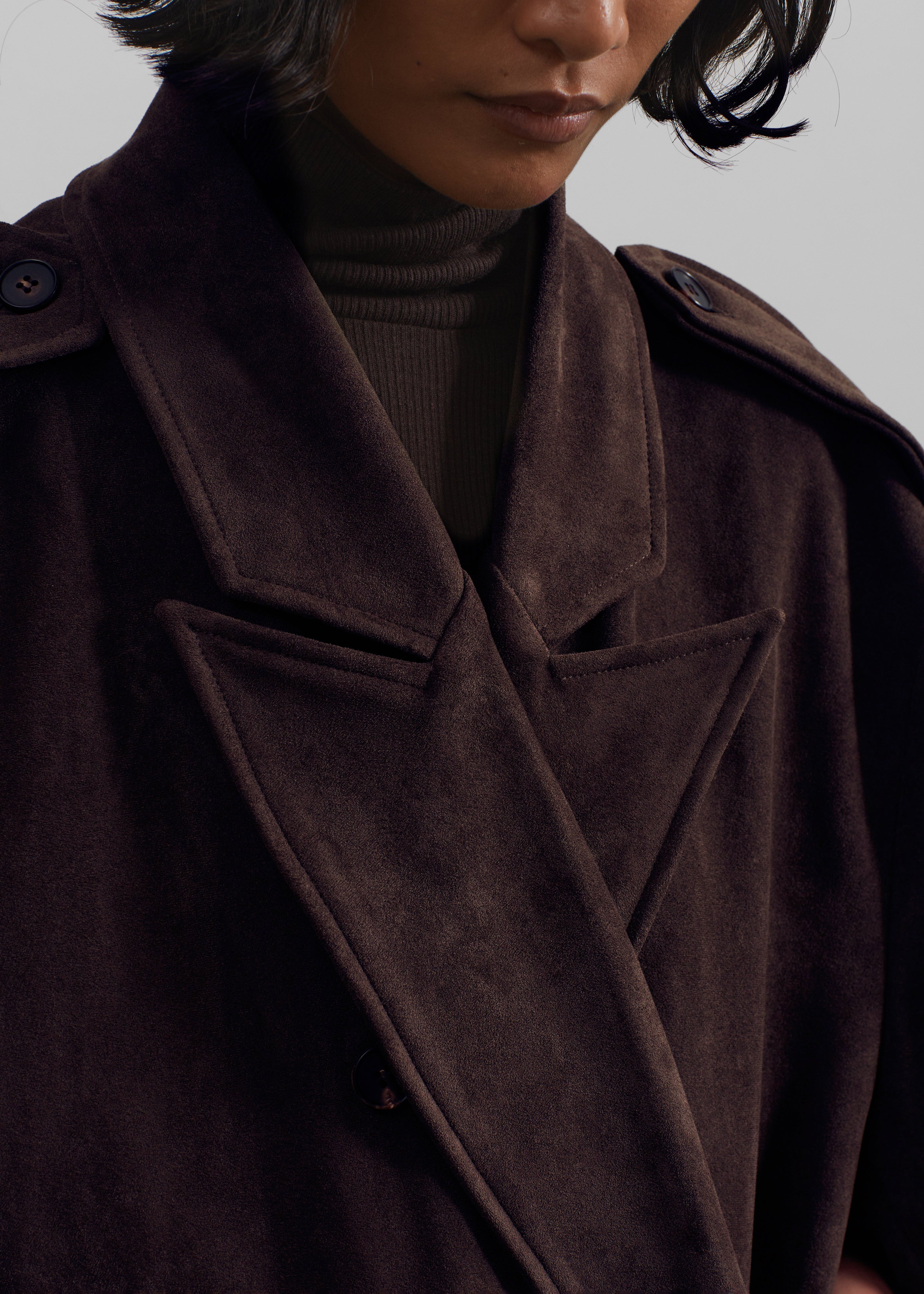 Pembroke Faux Suede Trench  - Brown - 6