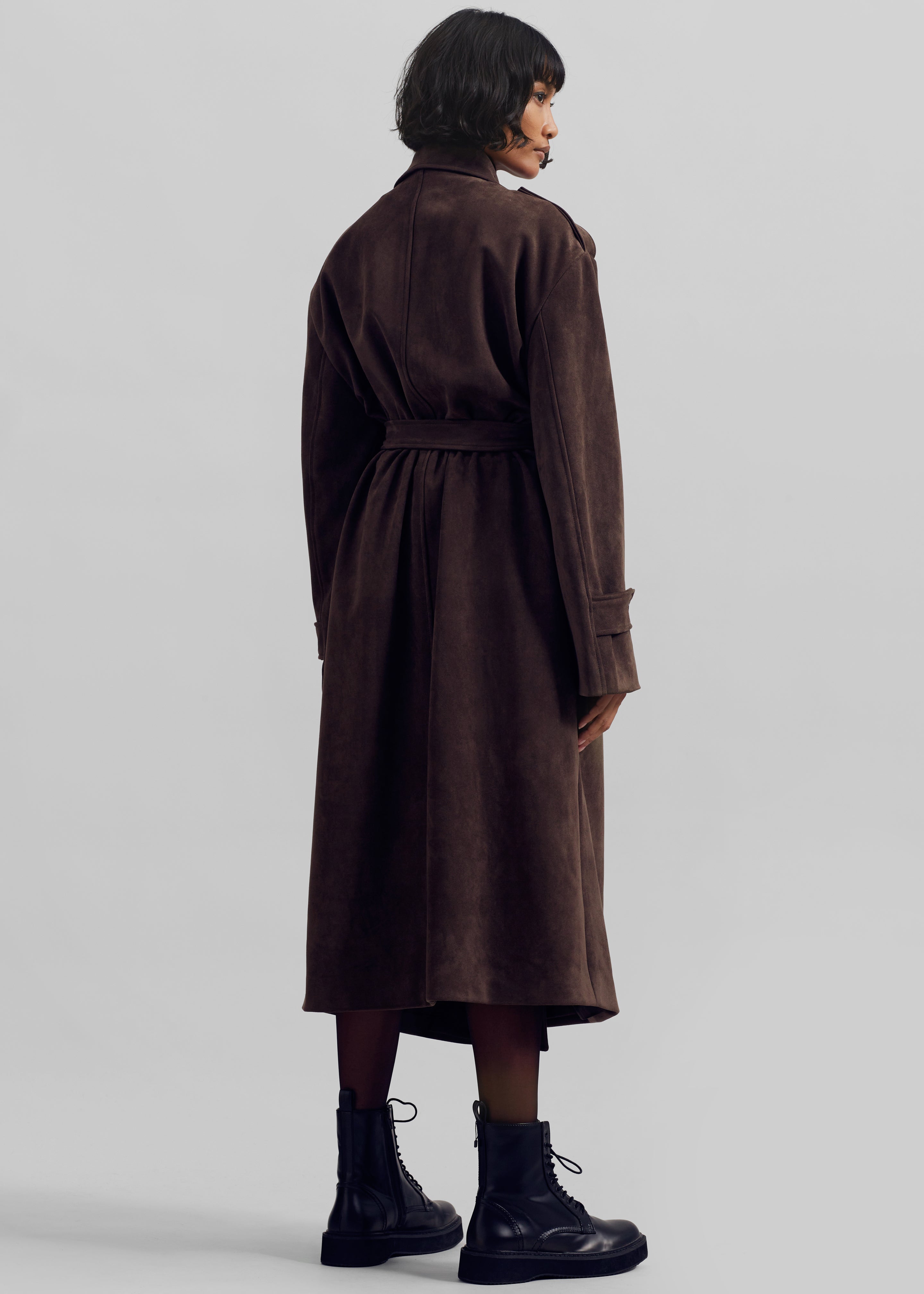 Pembroke Faux Suede Trench  - Brown - 10