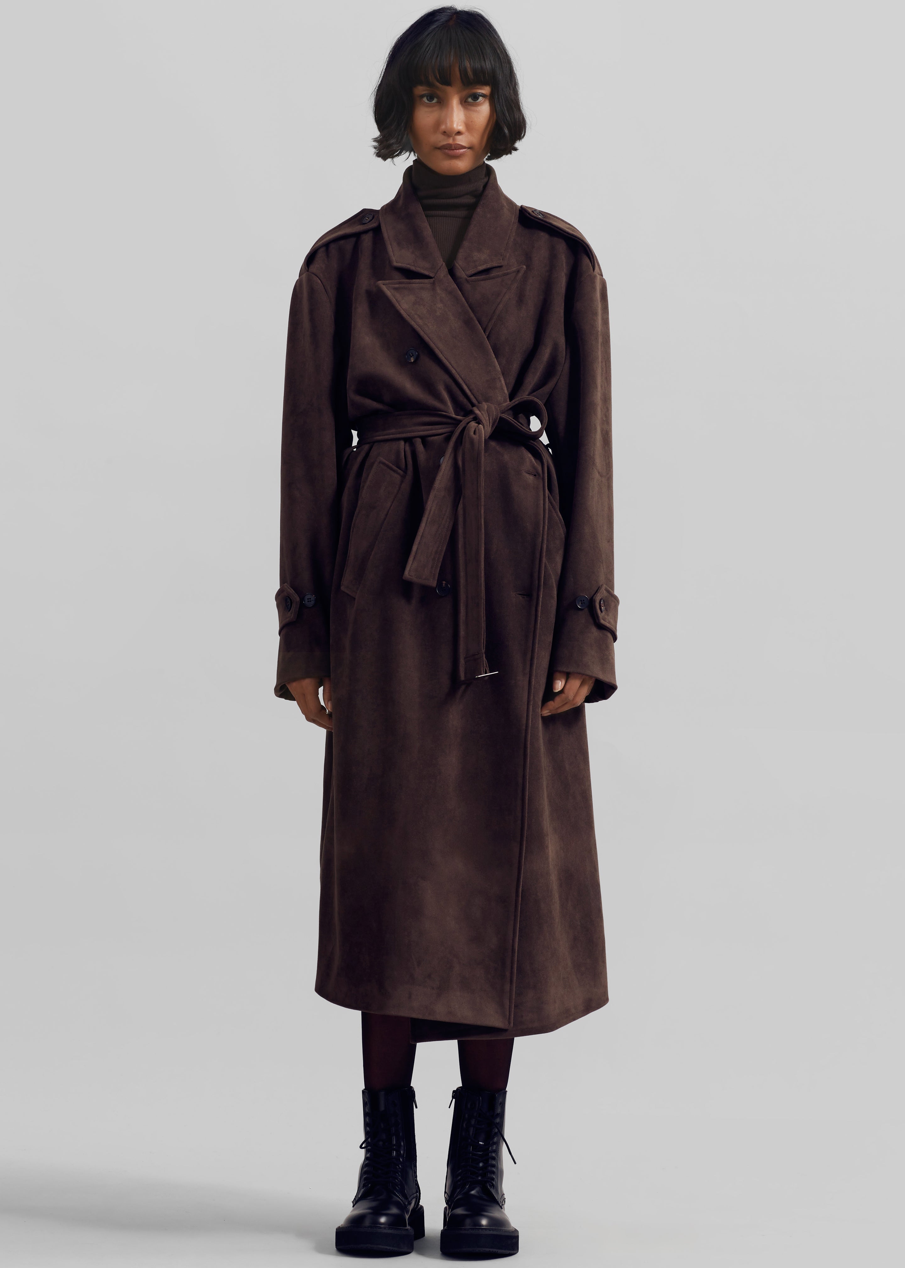 Pembroke Faux Suede Trench  - Brown - 9