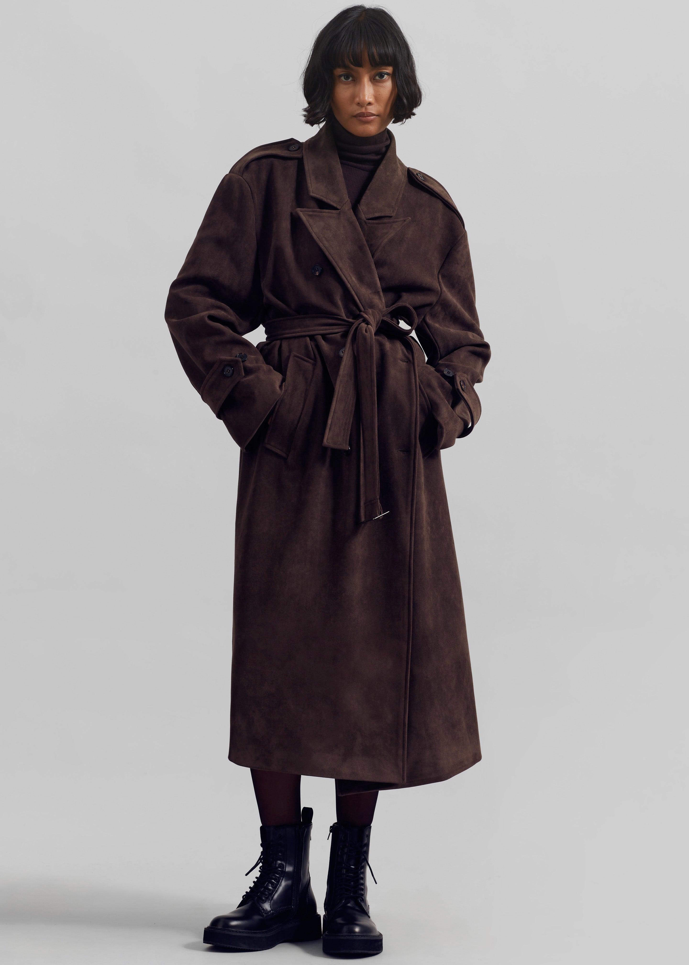 Pembroke Faux Suede Trench  - Brown - 3