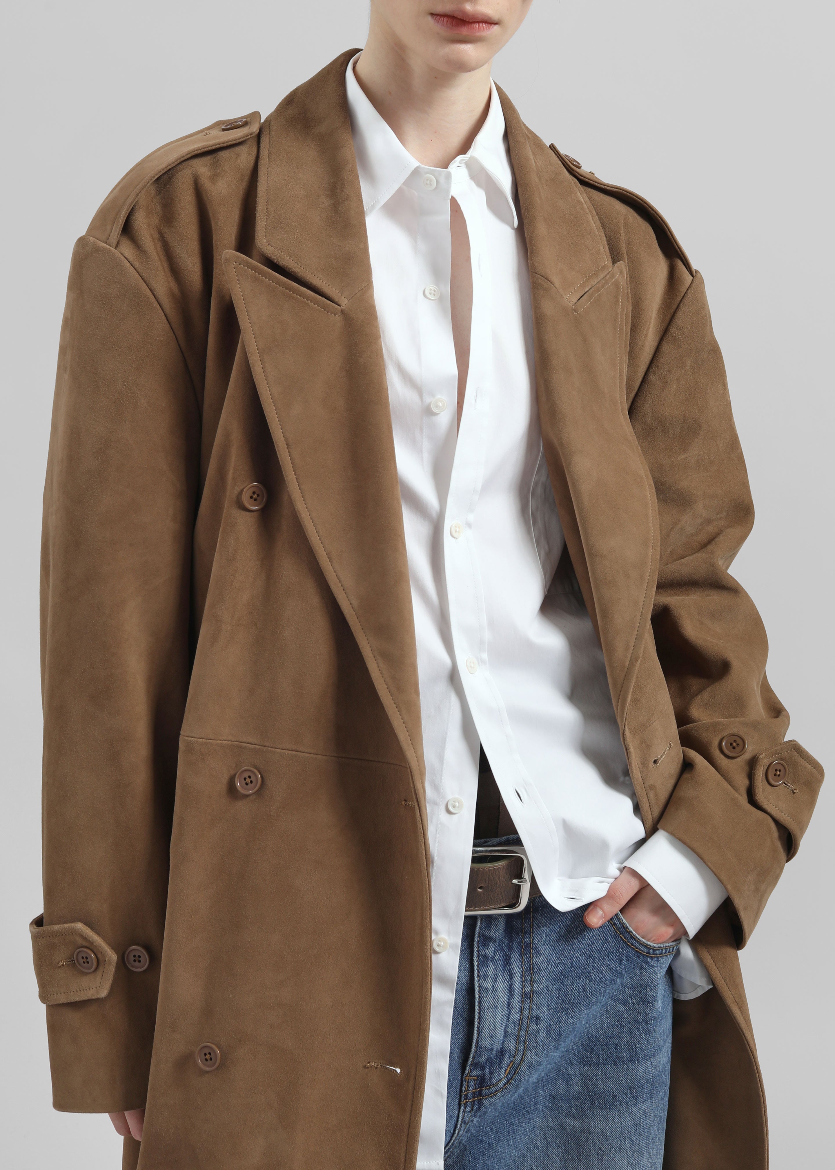 Pembroke Faux Suede Trench  - Camel - 4