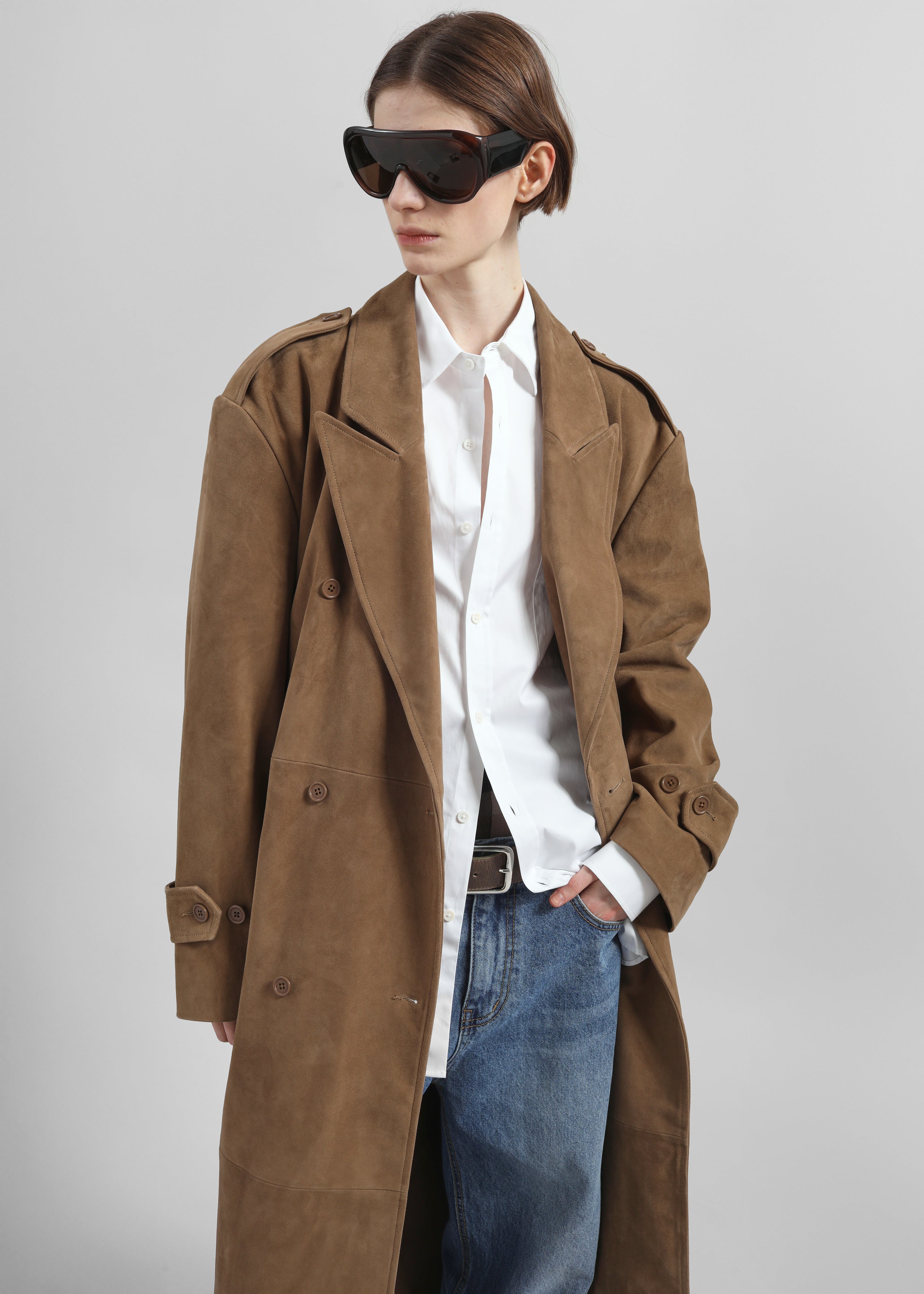 Pembroke Faux Suede Trench  - Camel - 5