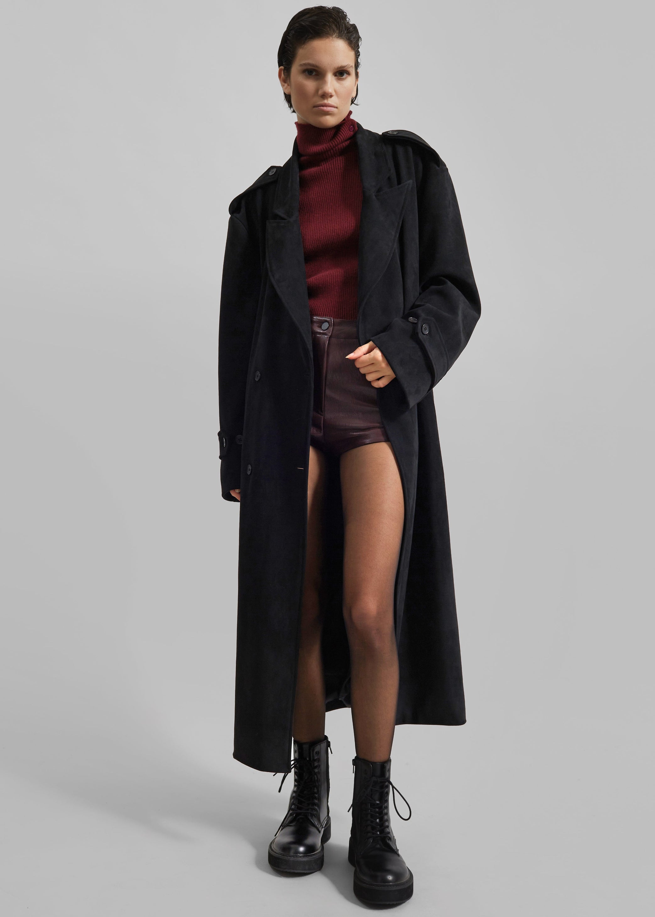 Shop the look image for Peoria Faux Suede Trench Coat - Black