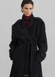 Peoria Faux Suede Trench Coat - Black