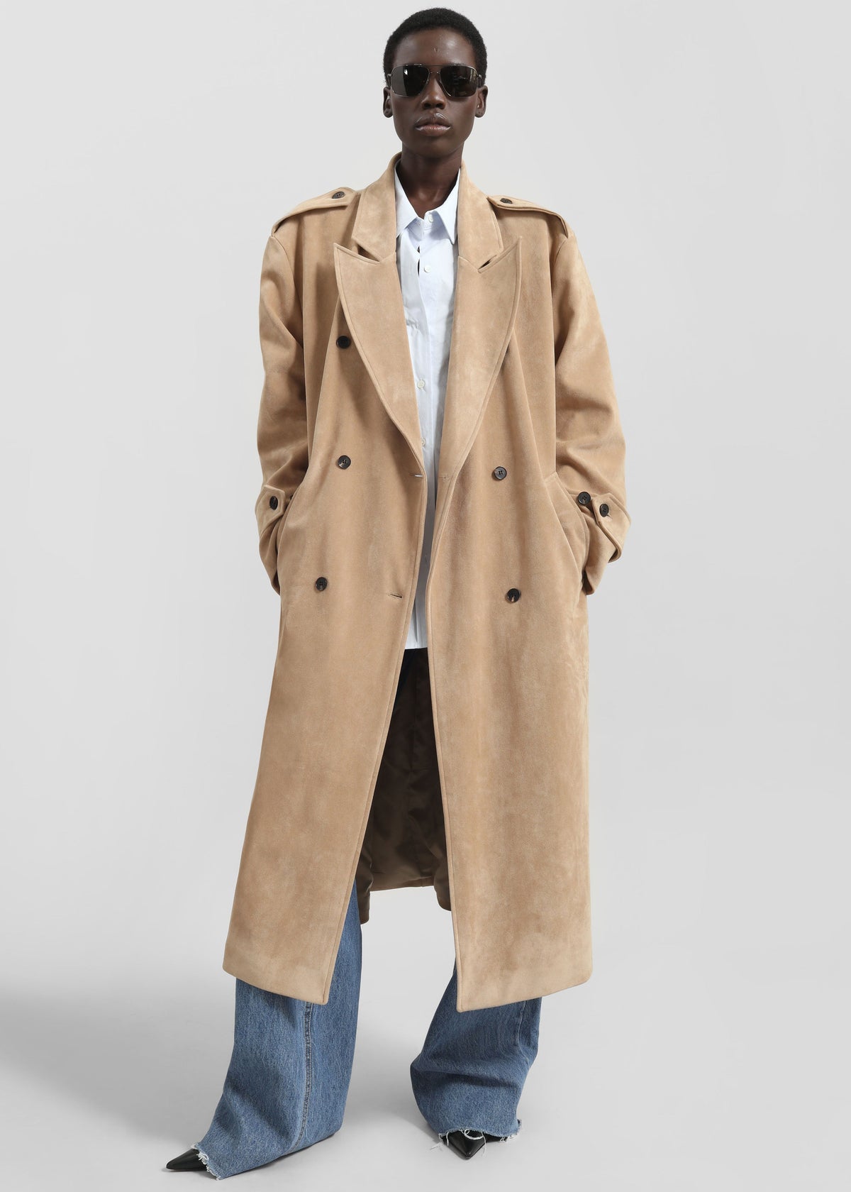 Peoria Faux Suede Trench Coat - Camel - 1