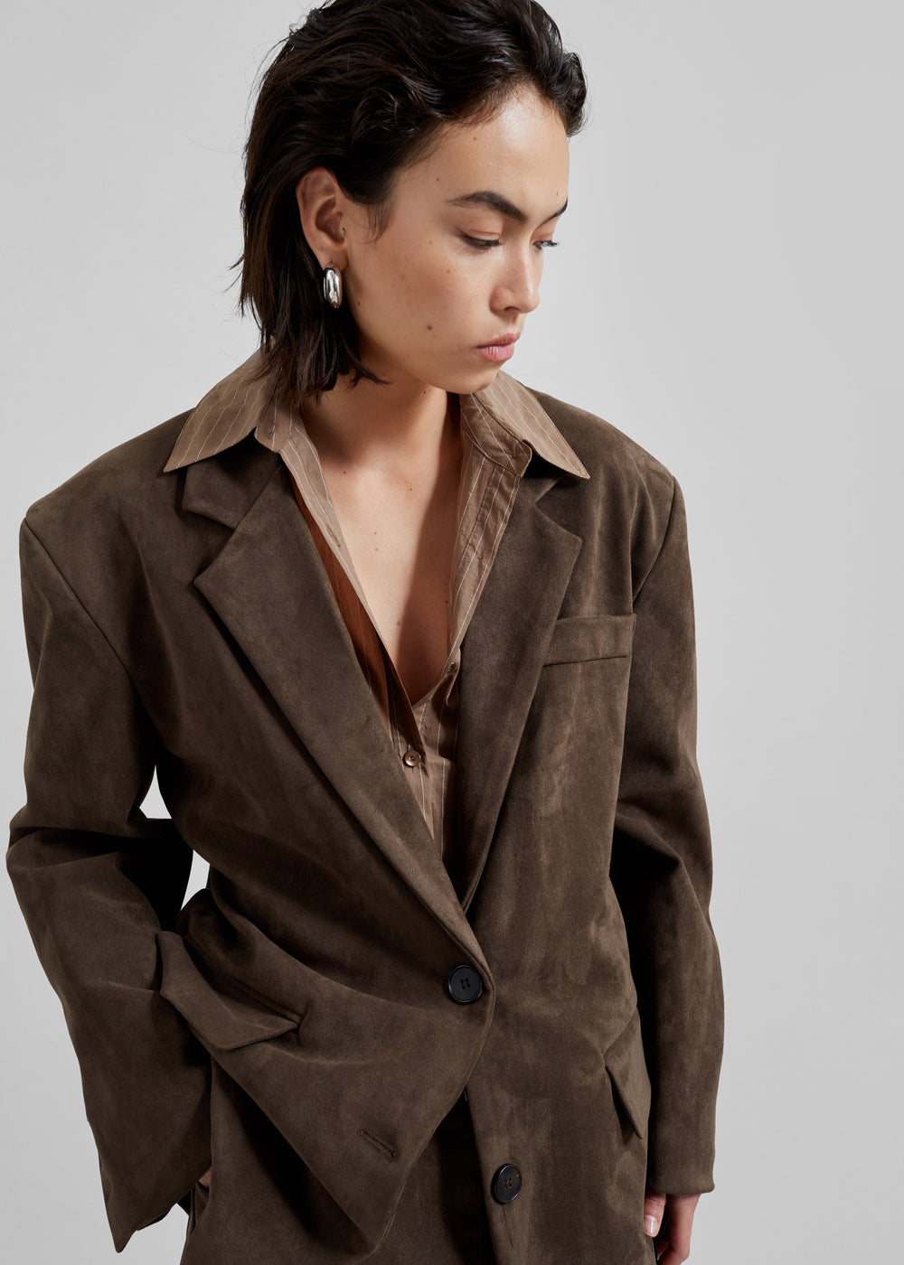 Peoria Faux Suede Blazer - Brown - 1