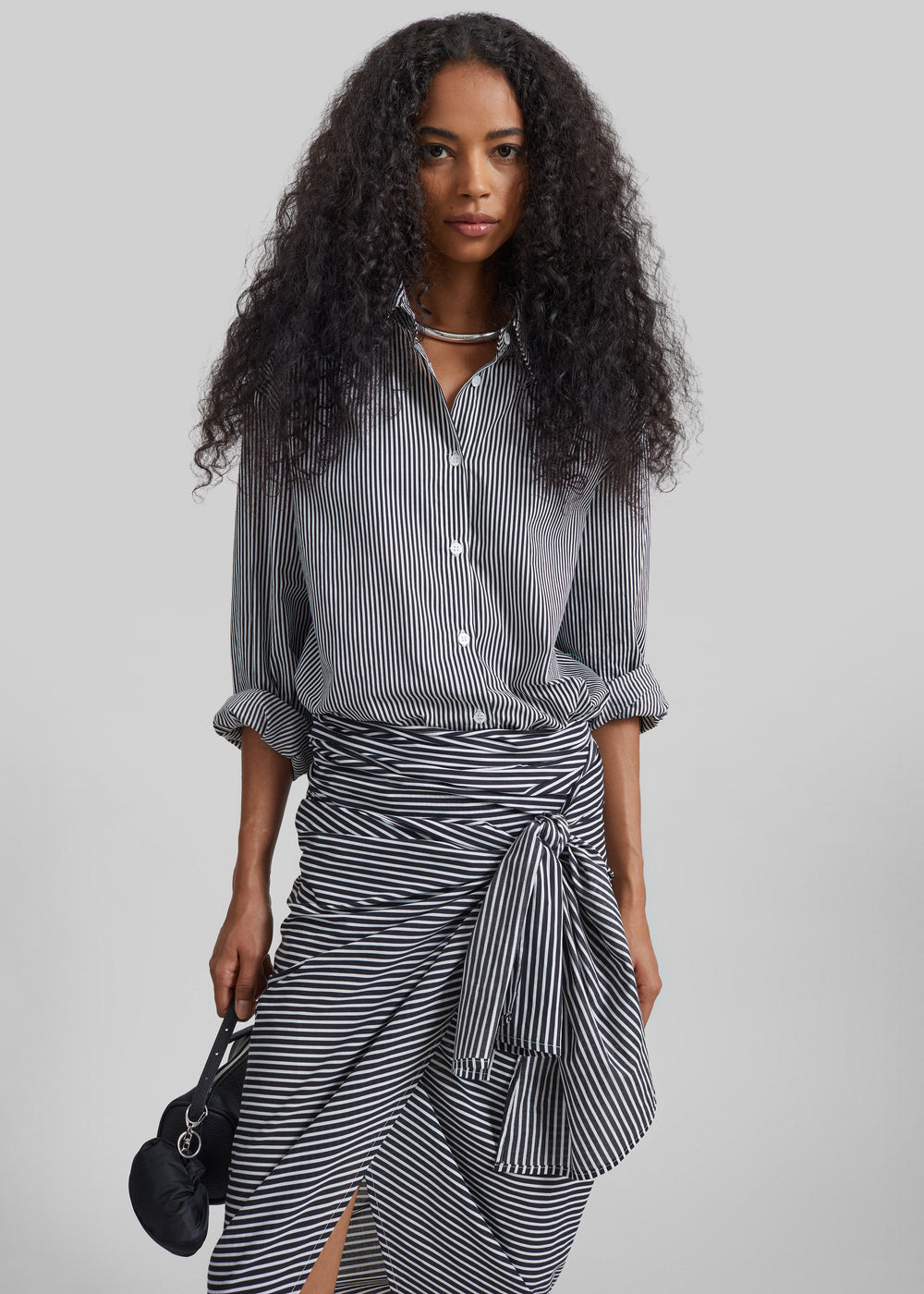 Peri Cotton Shirt - Black/White Stripe - 1