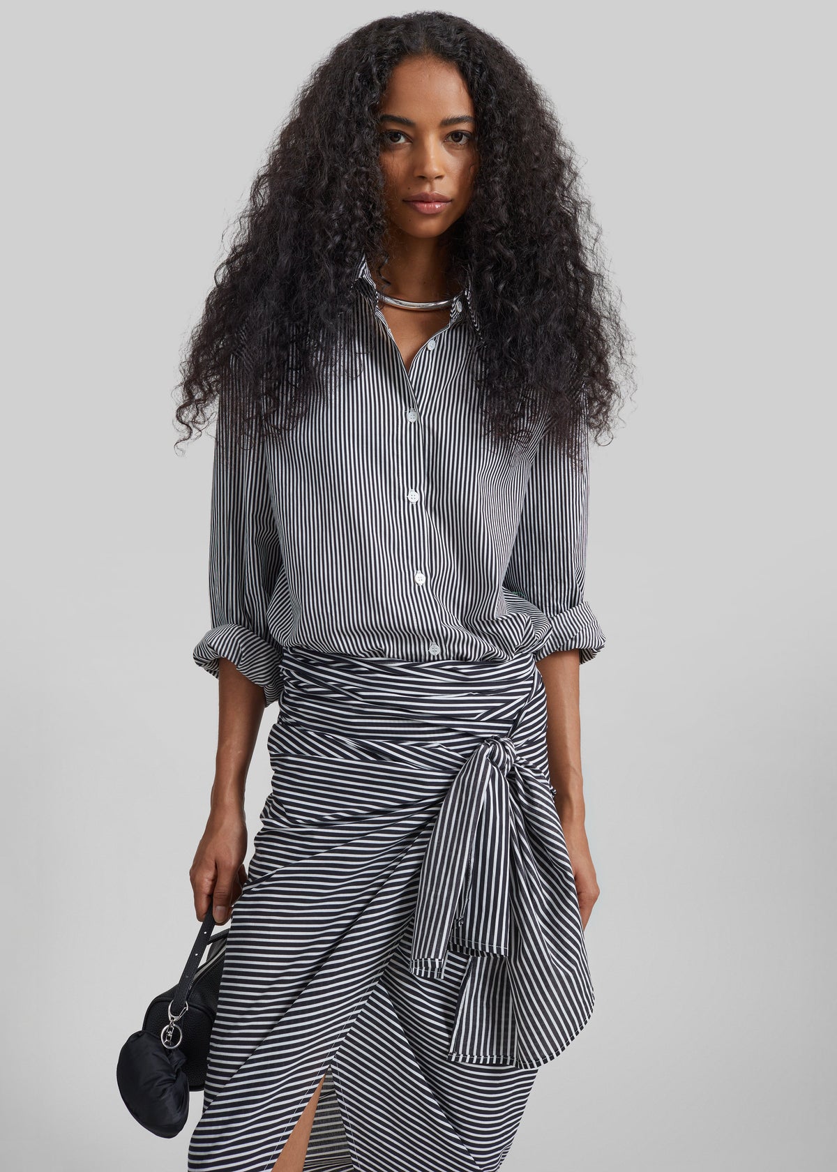 Peri Cotton Shirt - Black/White Stripe - 2