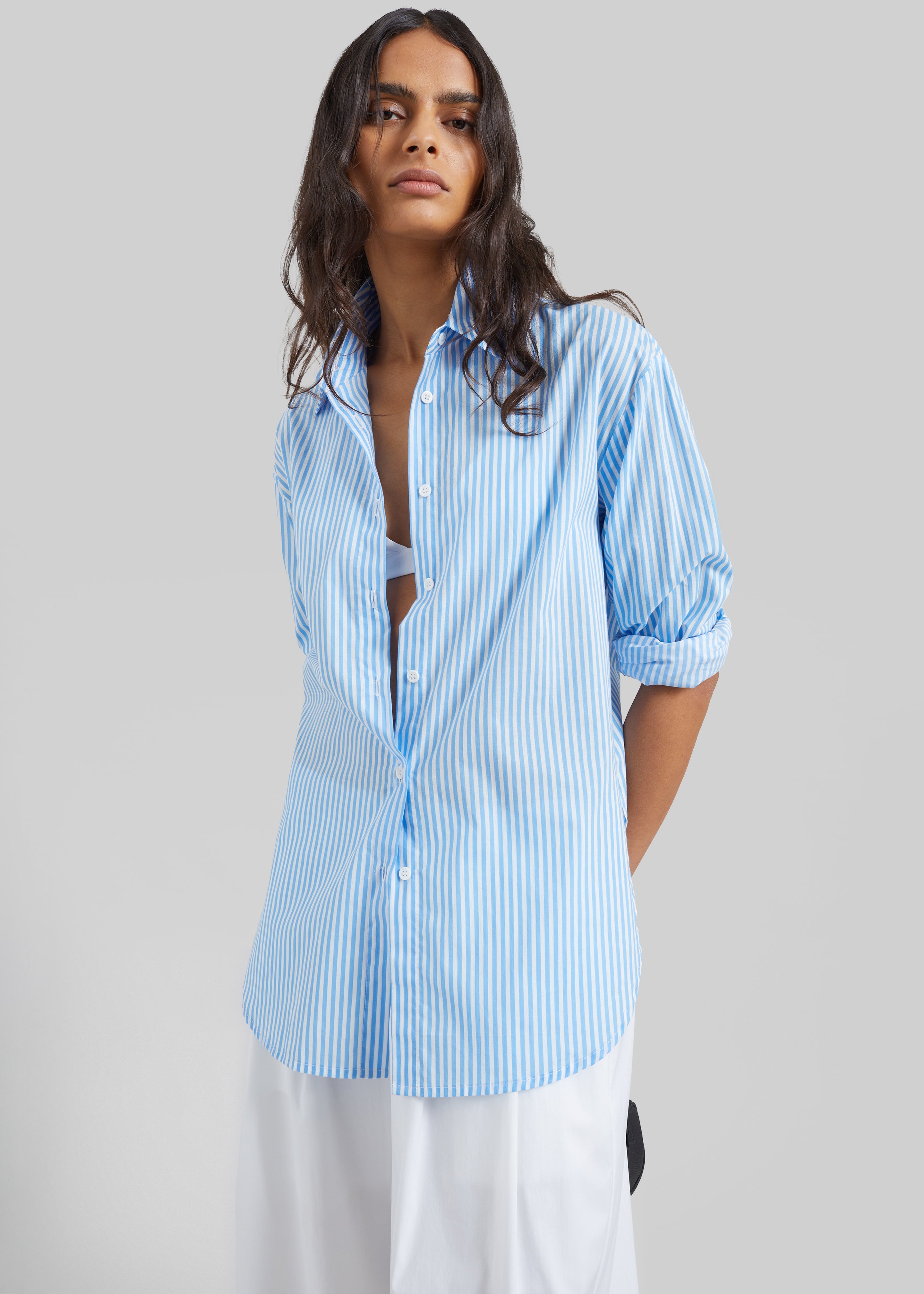 Peri Cotton Shirt - White/Light Blue - 1
