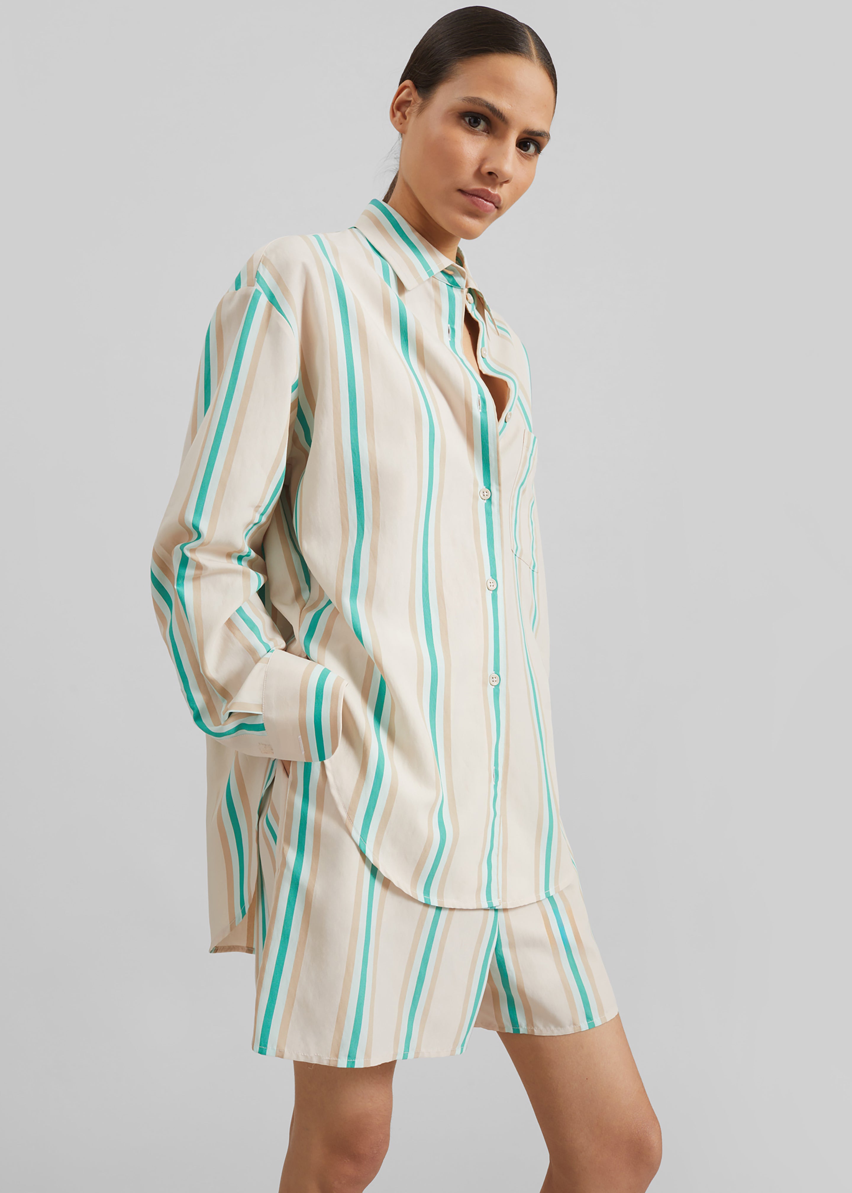 Peri Fluid Shirt - Beige Multi Stripe - 4