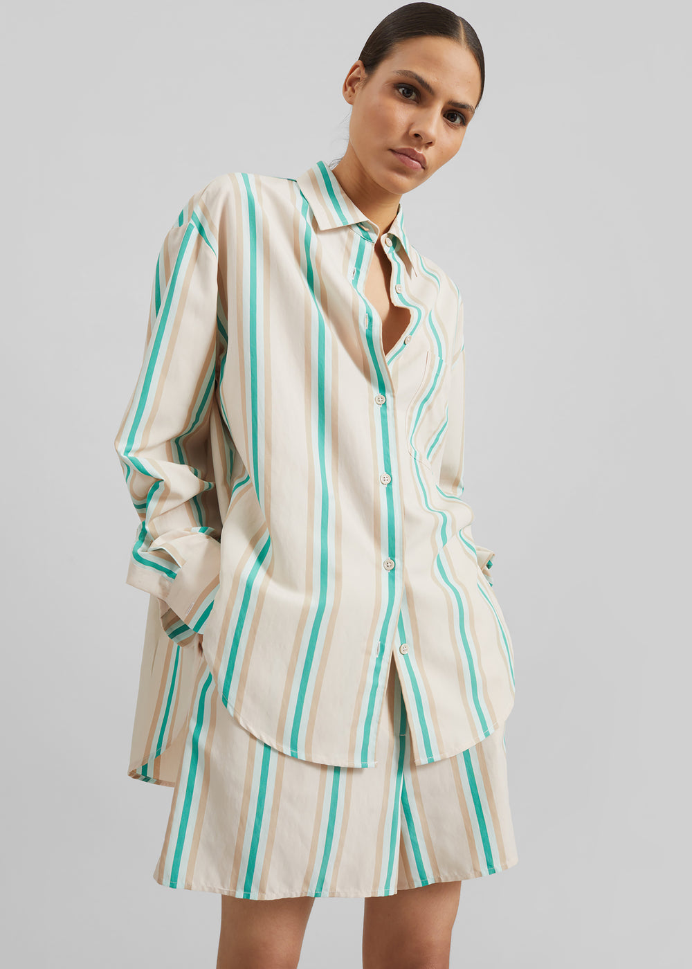 Peri Fluid Shirt - Beige Multi Stripe - 1