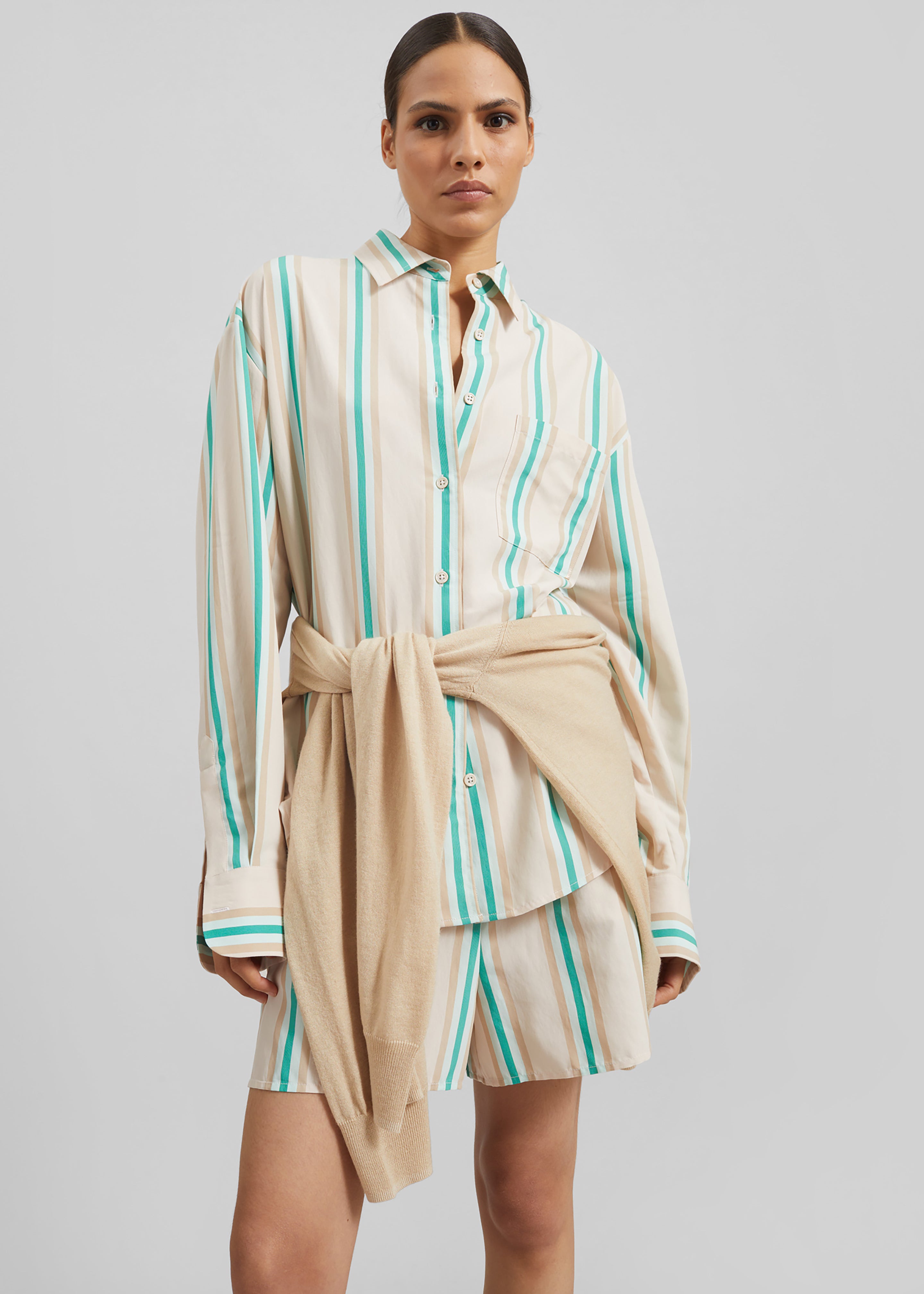 Peri Fluid Shirt - Beige Multi Stripe - 5
