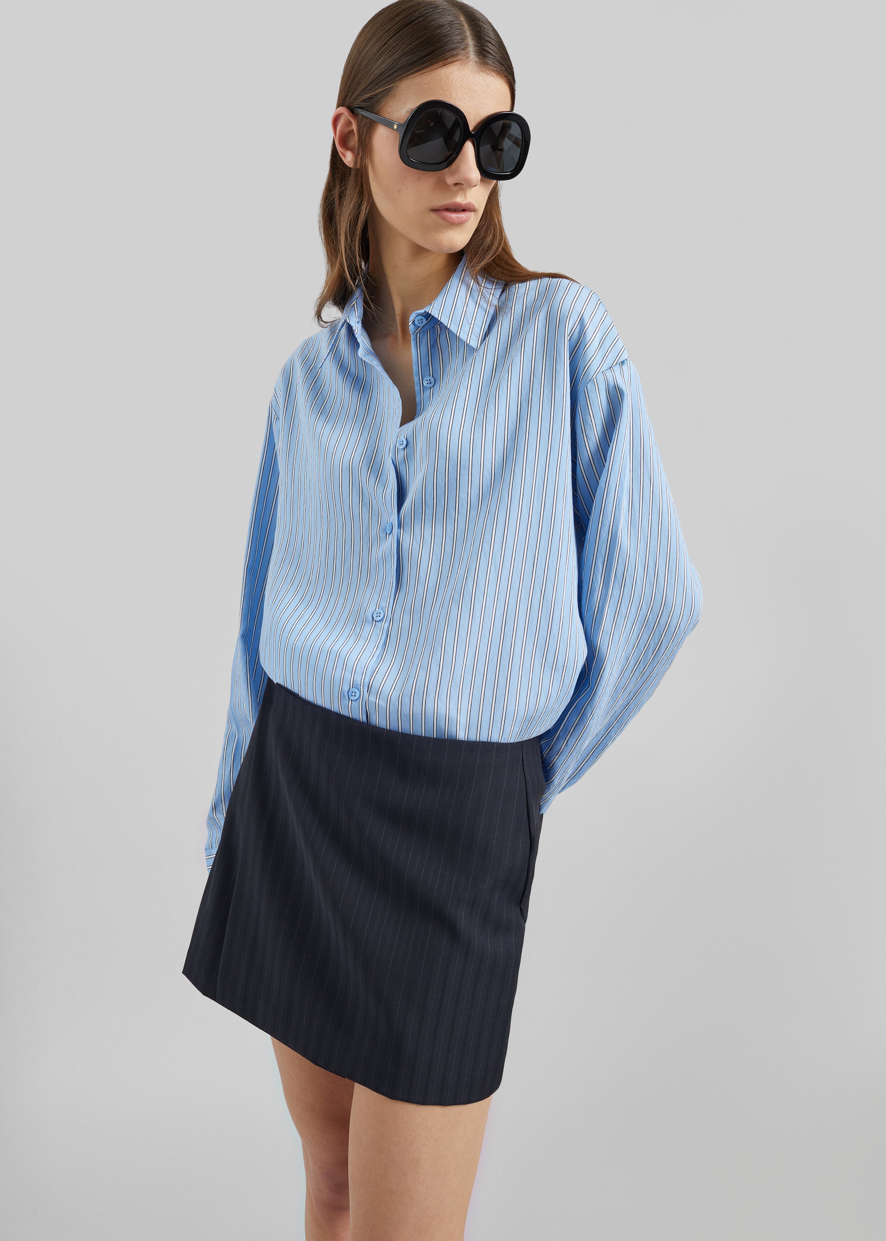 Peri Fluid Shirt - Blue/White Stripe - 2