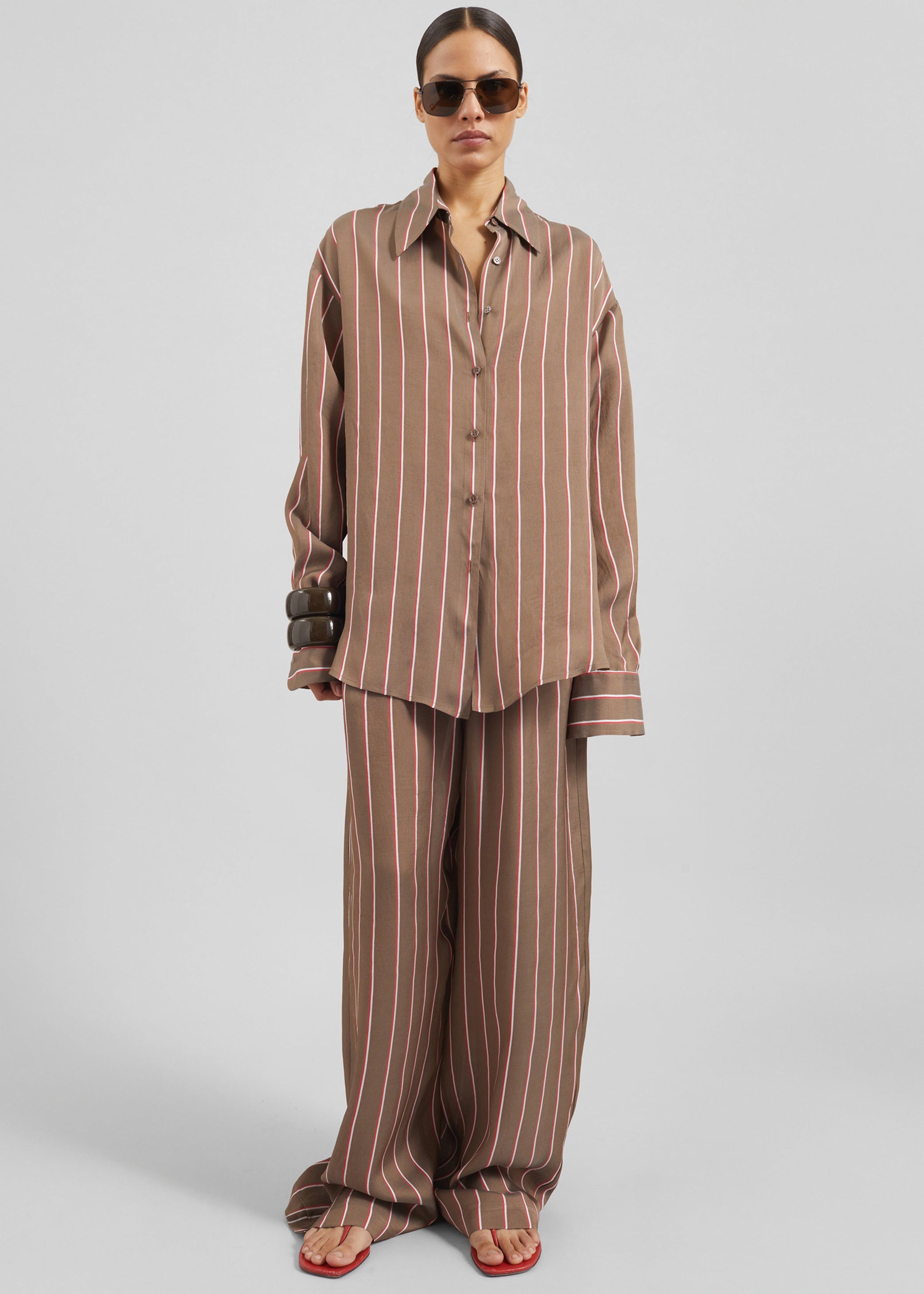 Shop the look image for Peri Fluid Shirt - Brown Multi Stripe
