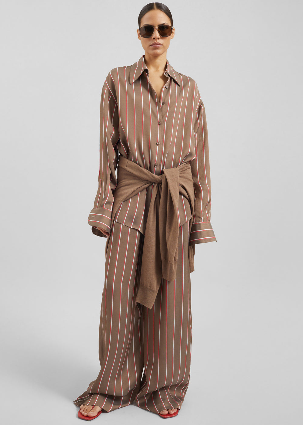 Peri Fluid Shirt - Brown Multi Stripe - 1