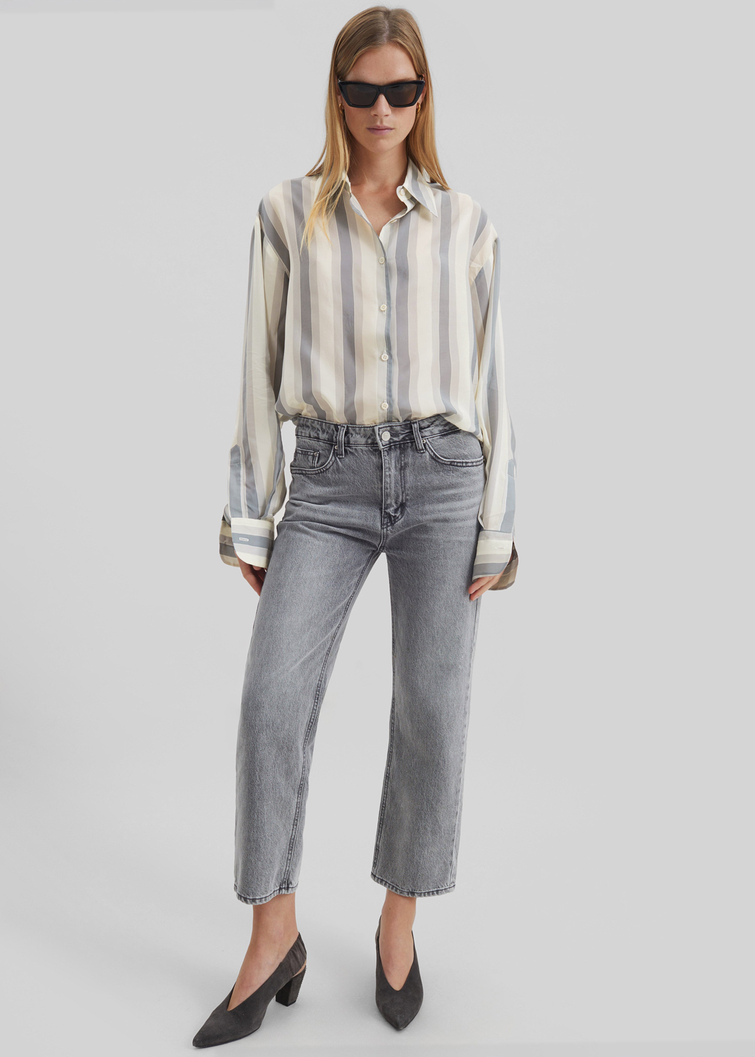 Peri Fluid Shirt - White/Grey Stripe - 9