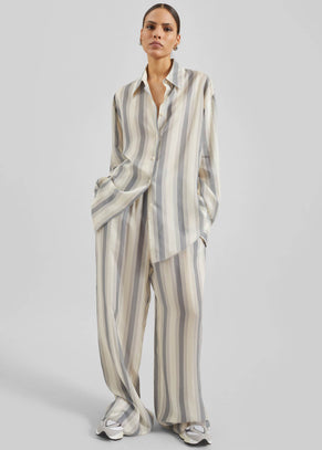 Peri Fluid Shirt - White/Grey Stripe