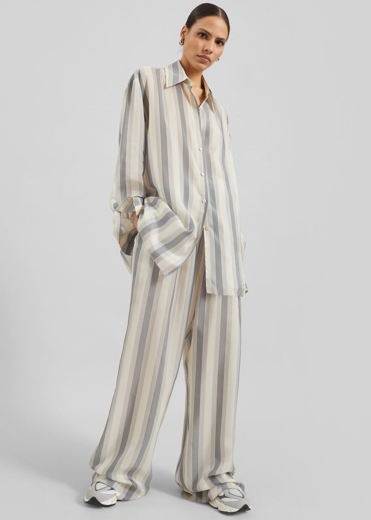 Peri Fluid Shirt - White/Grey Stripe - 5