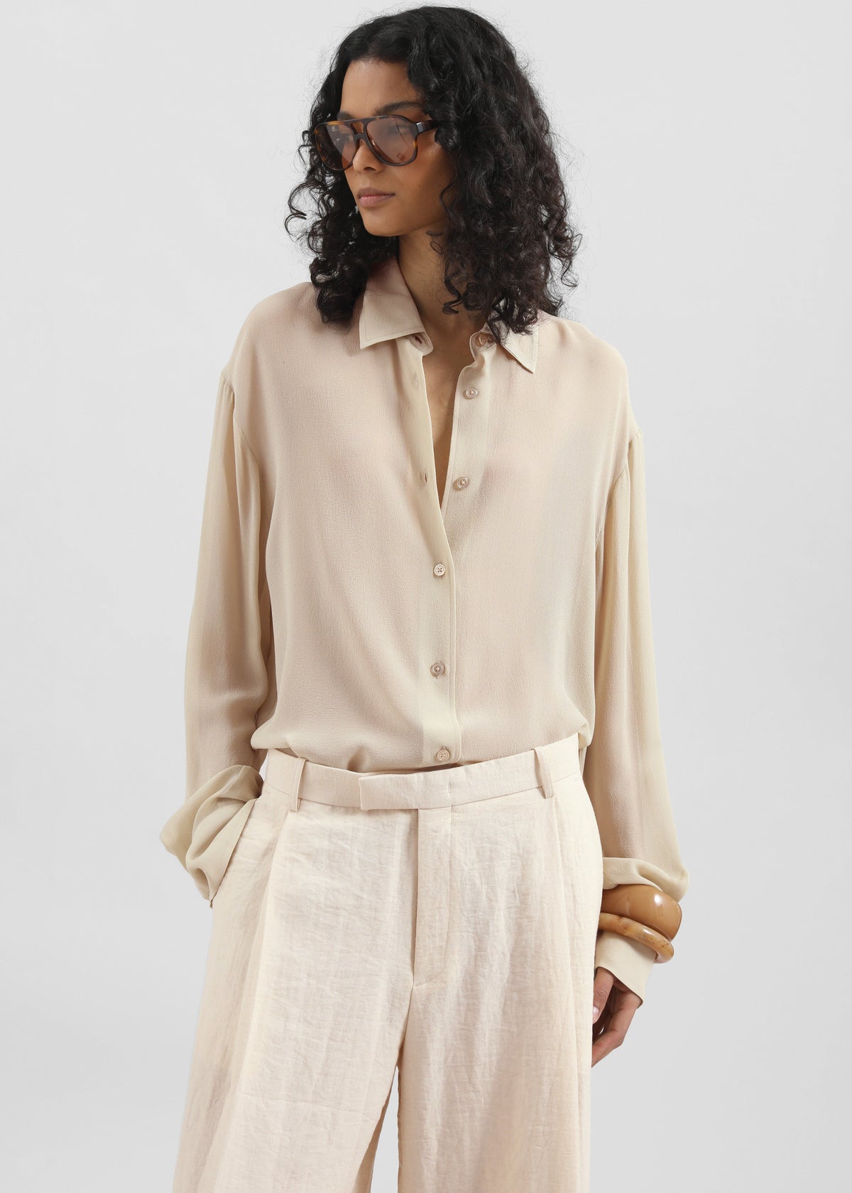 Peri Silk Georgette Shirt - Beige - 4
