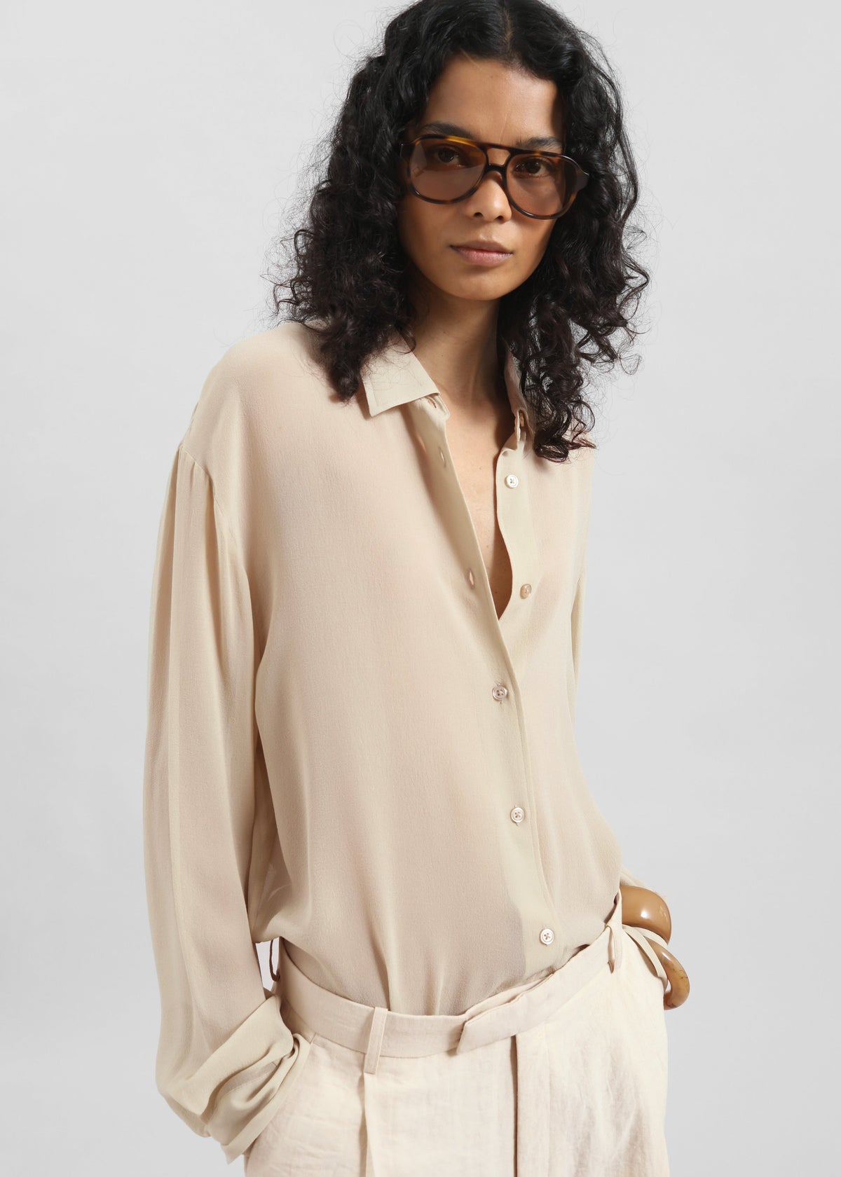 Peri Silk Georgette Shirt - Beige - 1
