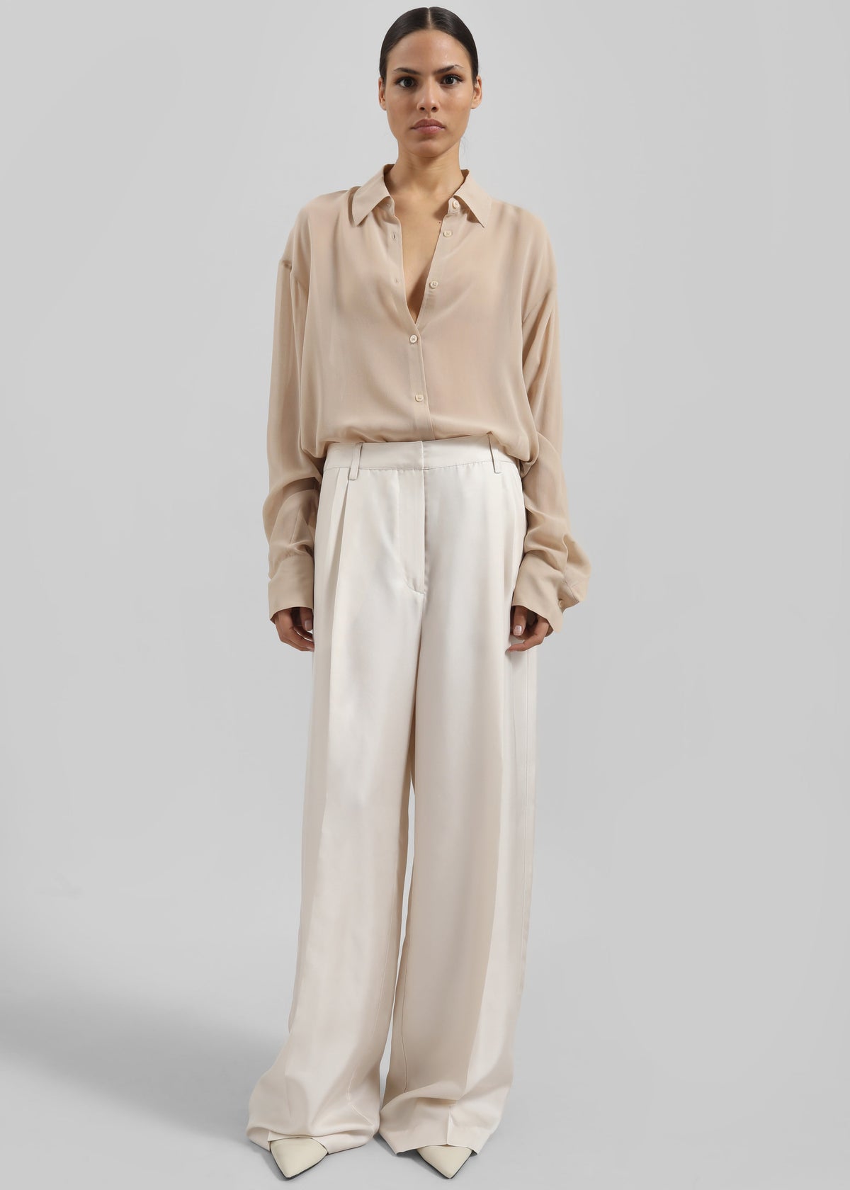 Peri Silk Georgette Shirt - Beige - 6