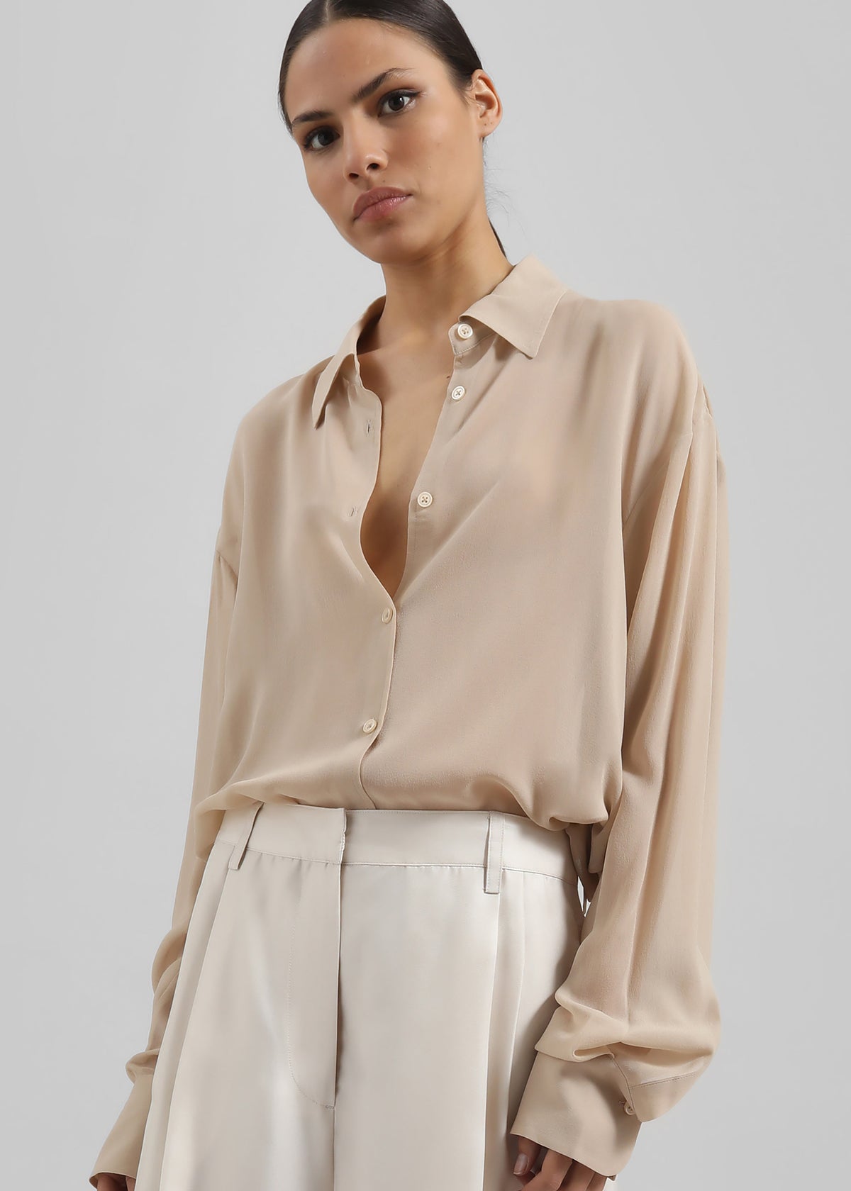 Peri Silk Georgette Shirt - Beige - 7