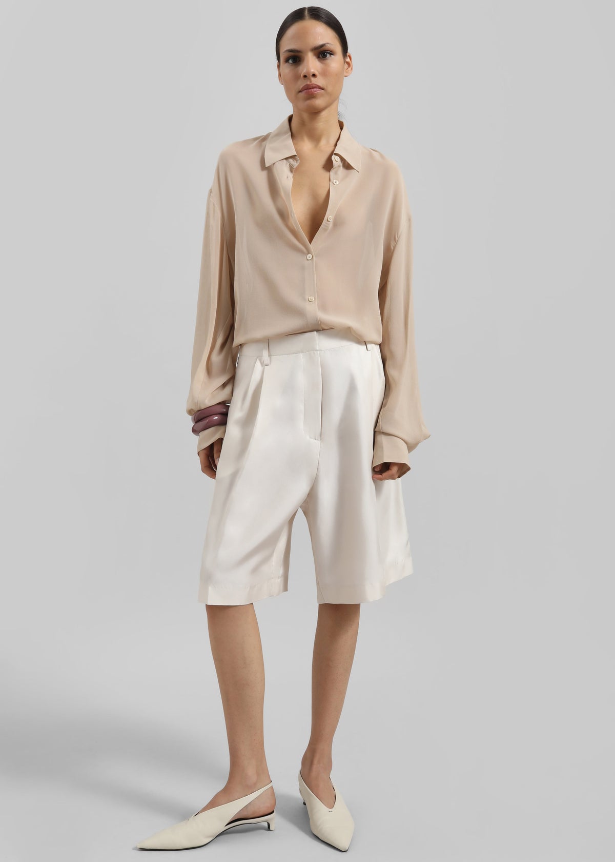 Peri Silk Georgette Shirt - Beige - 3