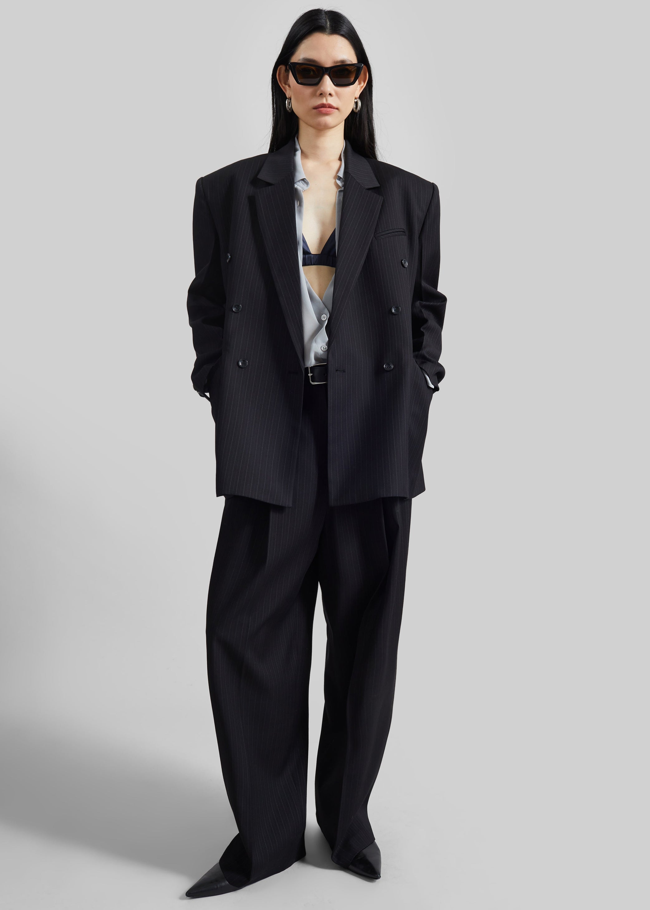 Shop the look image for Helmond Pleated Trousers - Black Multi Stripe