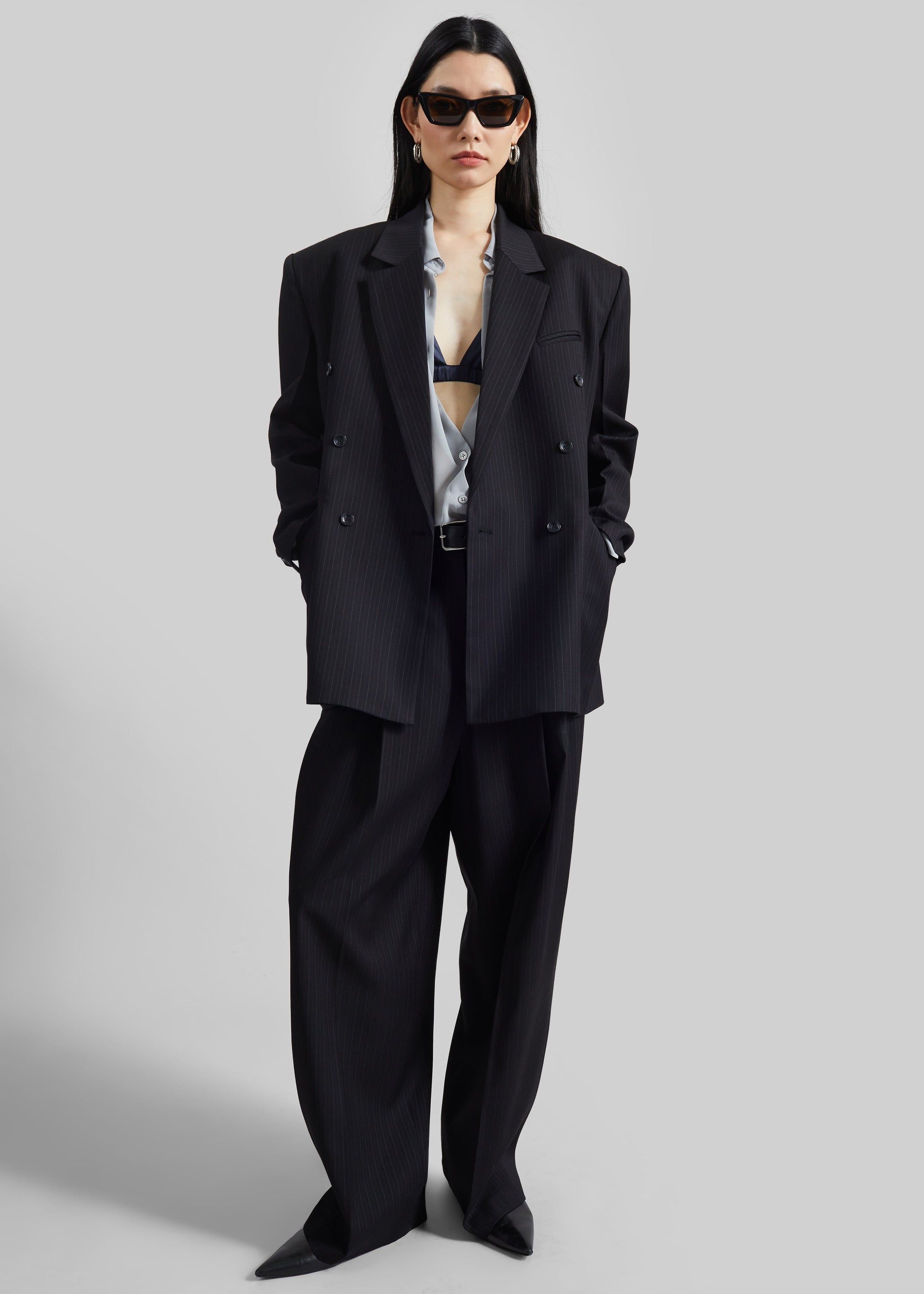 Shop the look image for Helmond Double-Breasted Blazer - Black Multi Stripe