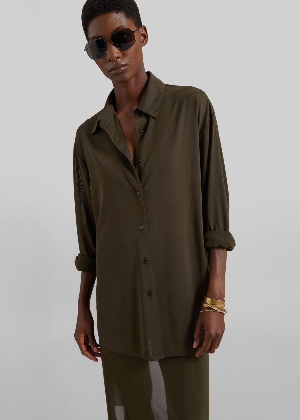 Peri Mesh Fluid Shirt - Khaki - 1