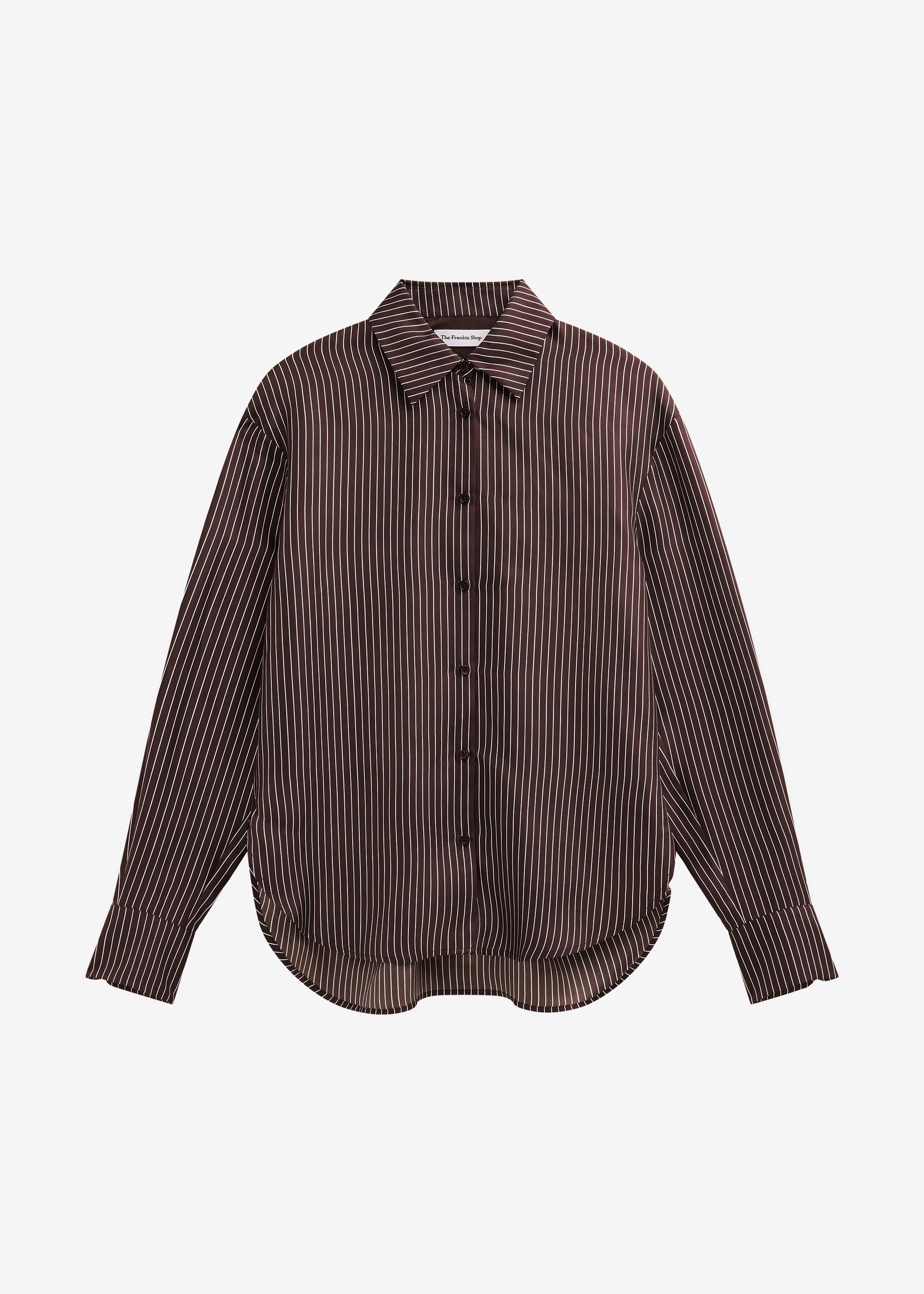 Peri Satin Fluid Shirt - Brown/White Pinstripe - 10