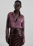Peri Satin Fluid Shirt - Burgundy/White Pinstripe