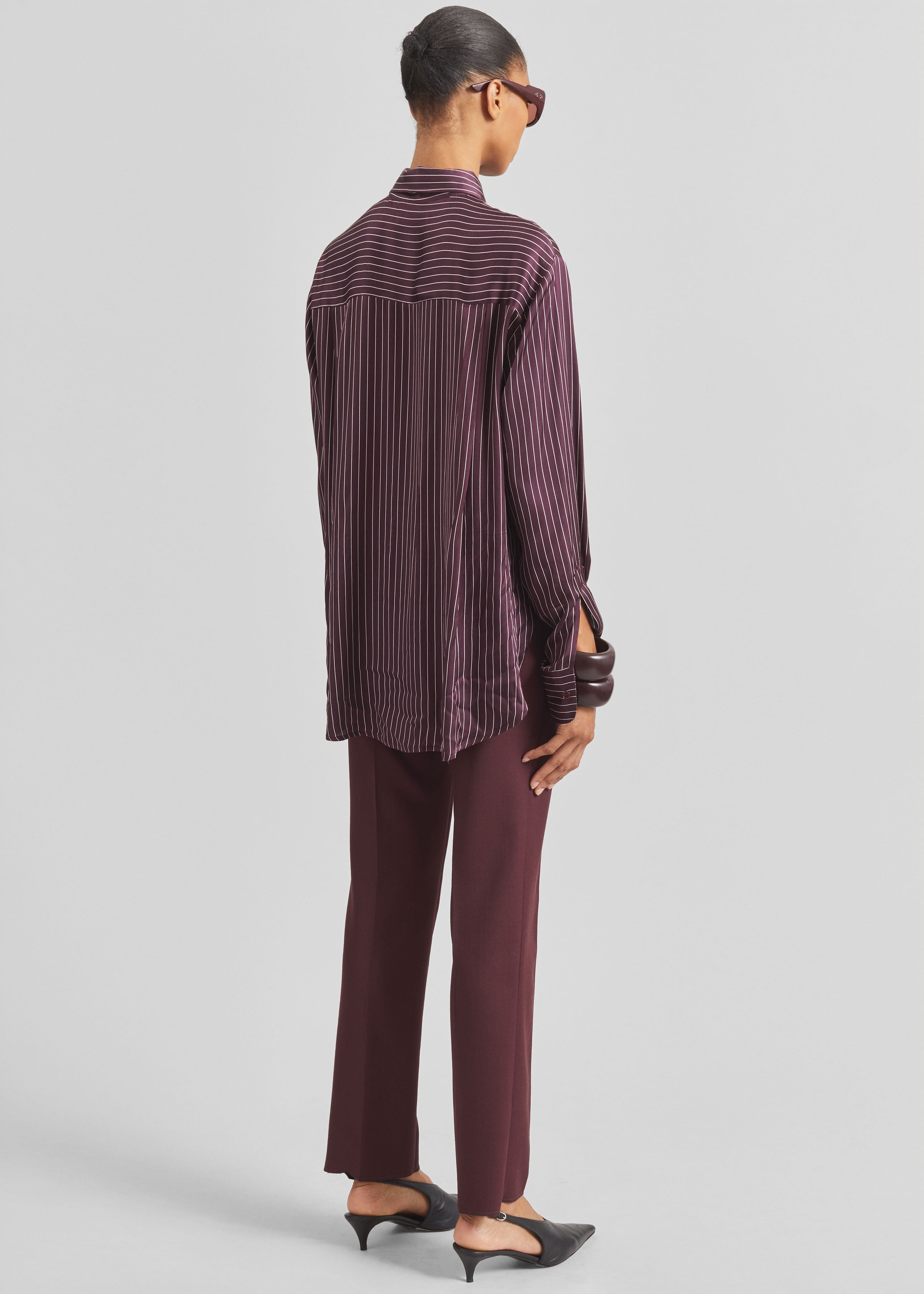Peri Satin Fluid Shirt - Burgundy/White Pinstripe - 8