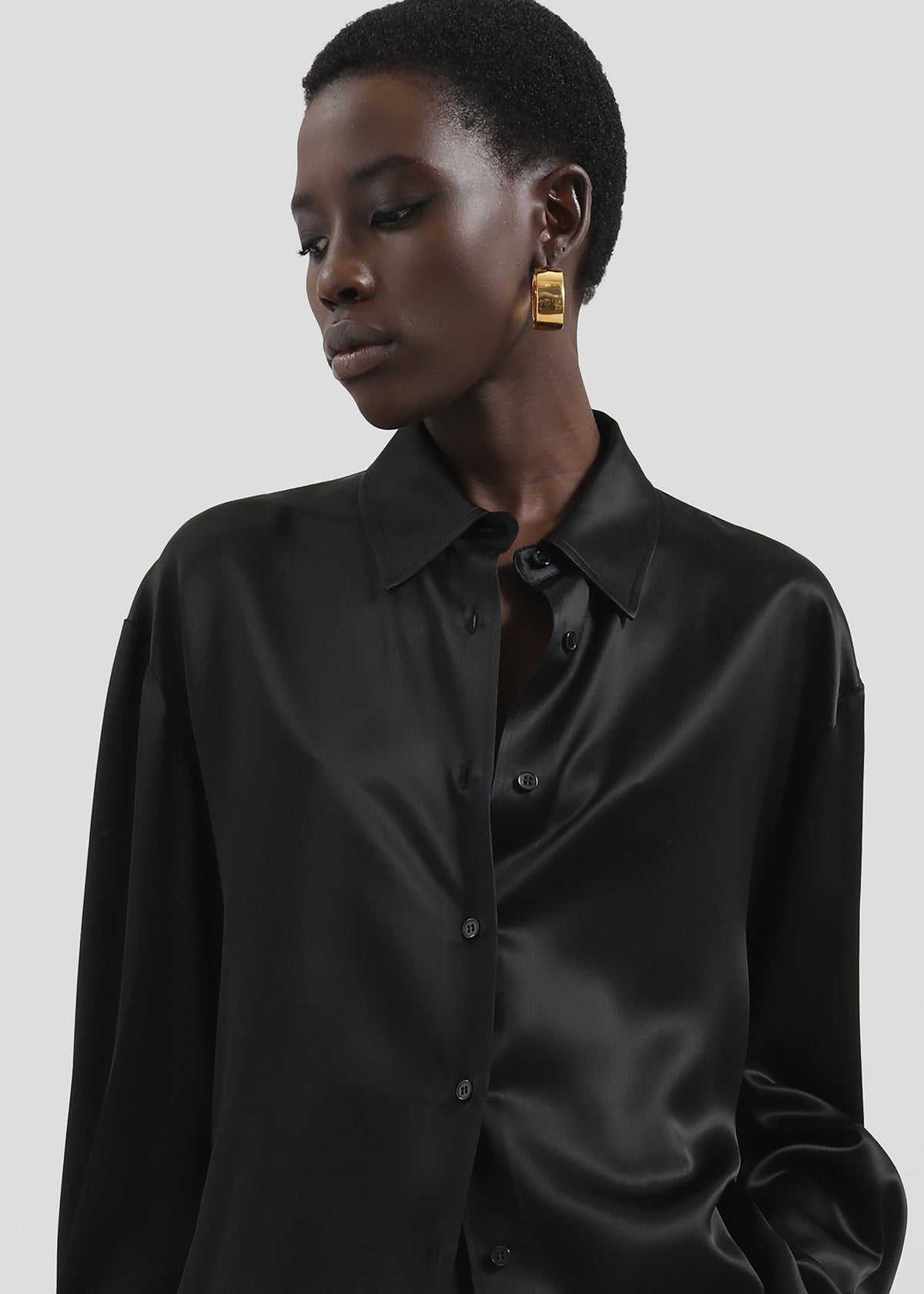 Peri Satin Shirt - Black - 2