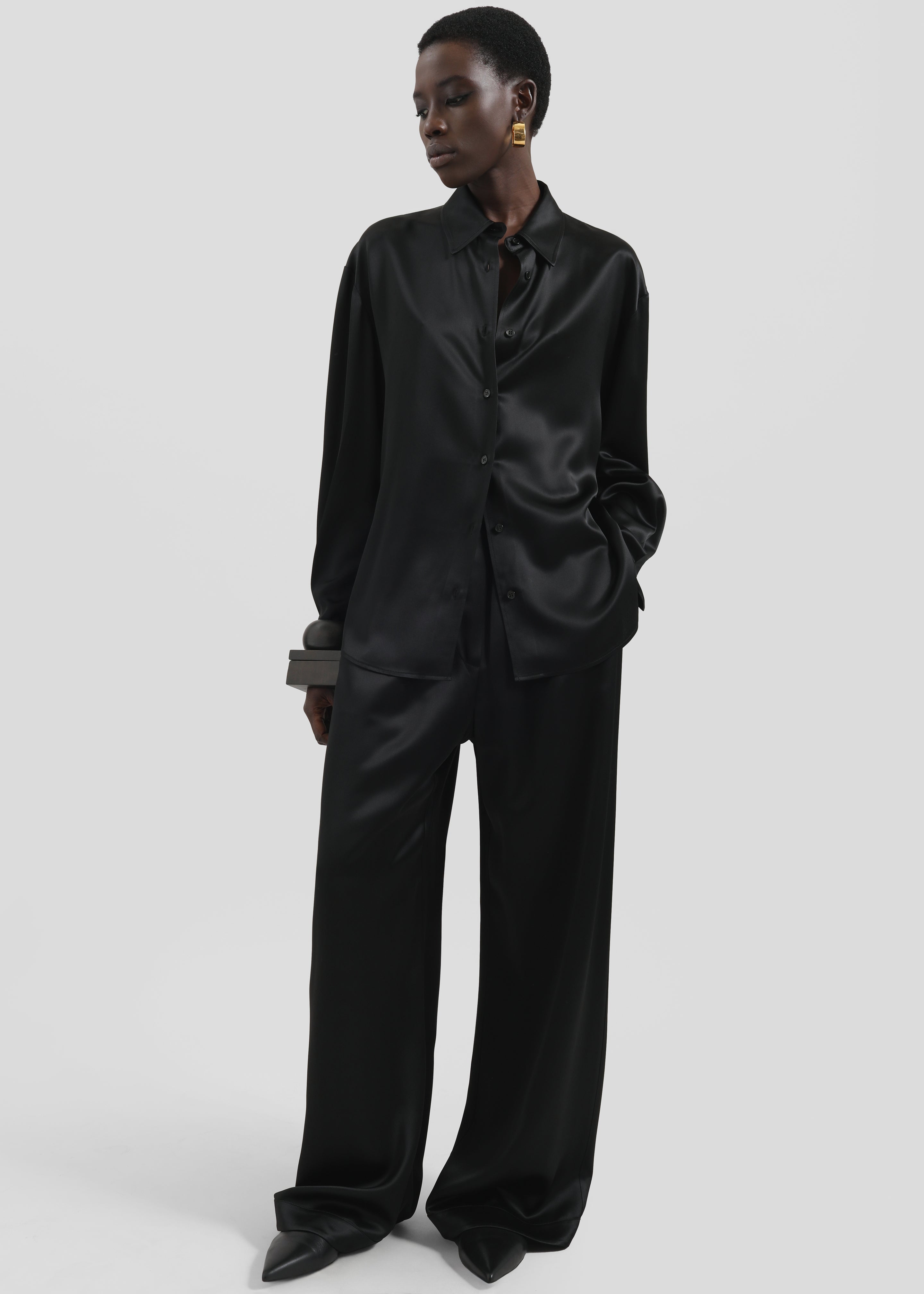 Peri Satin Shirt - Black - 1