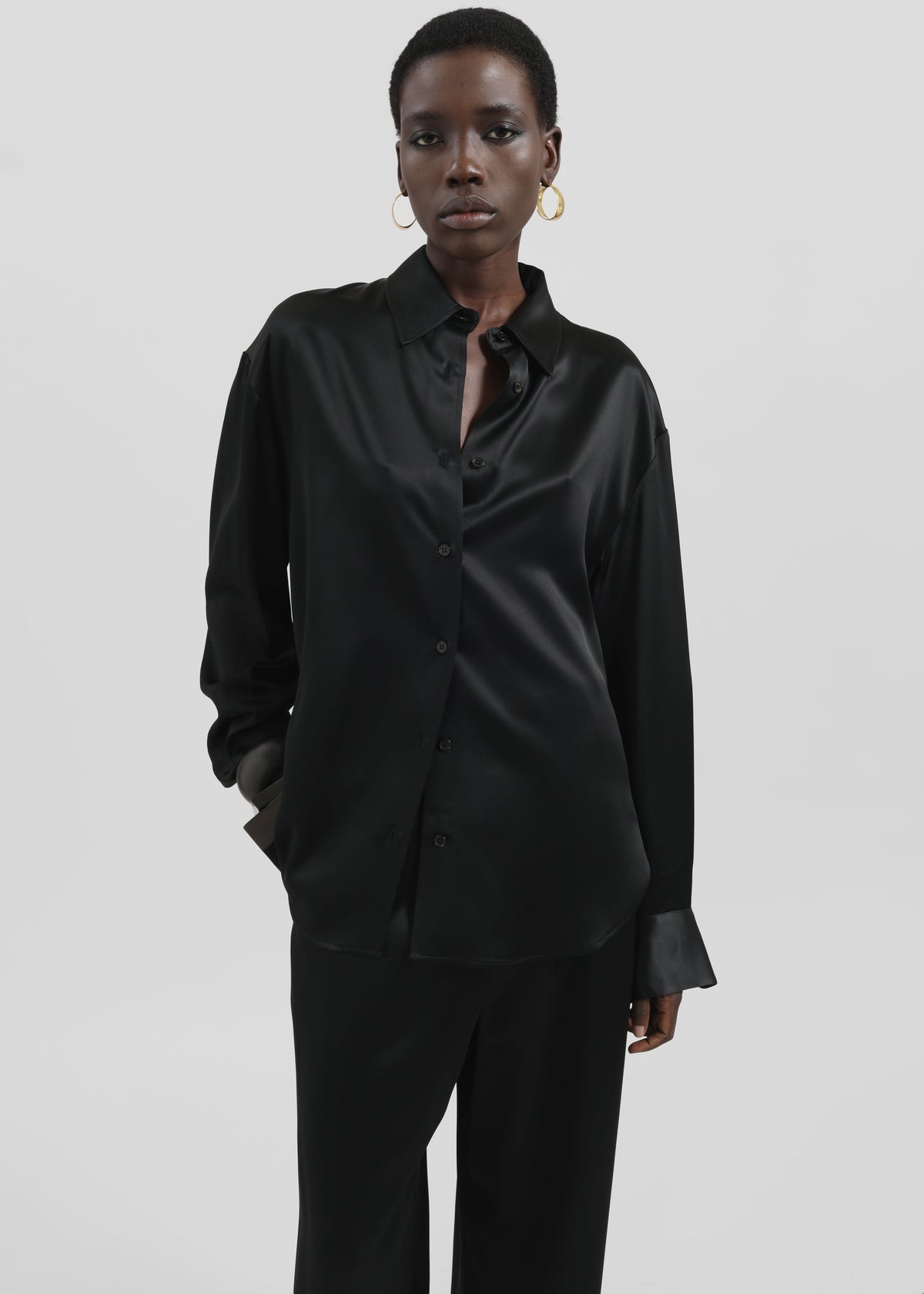 Peri Satin Shirt - Black - 3