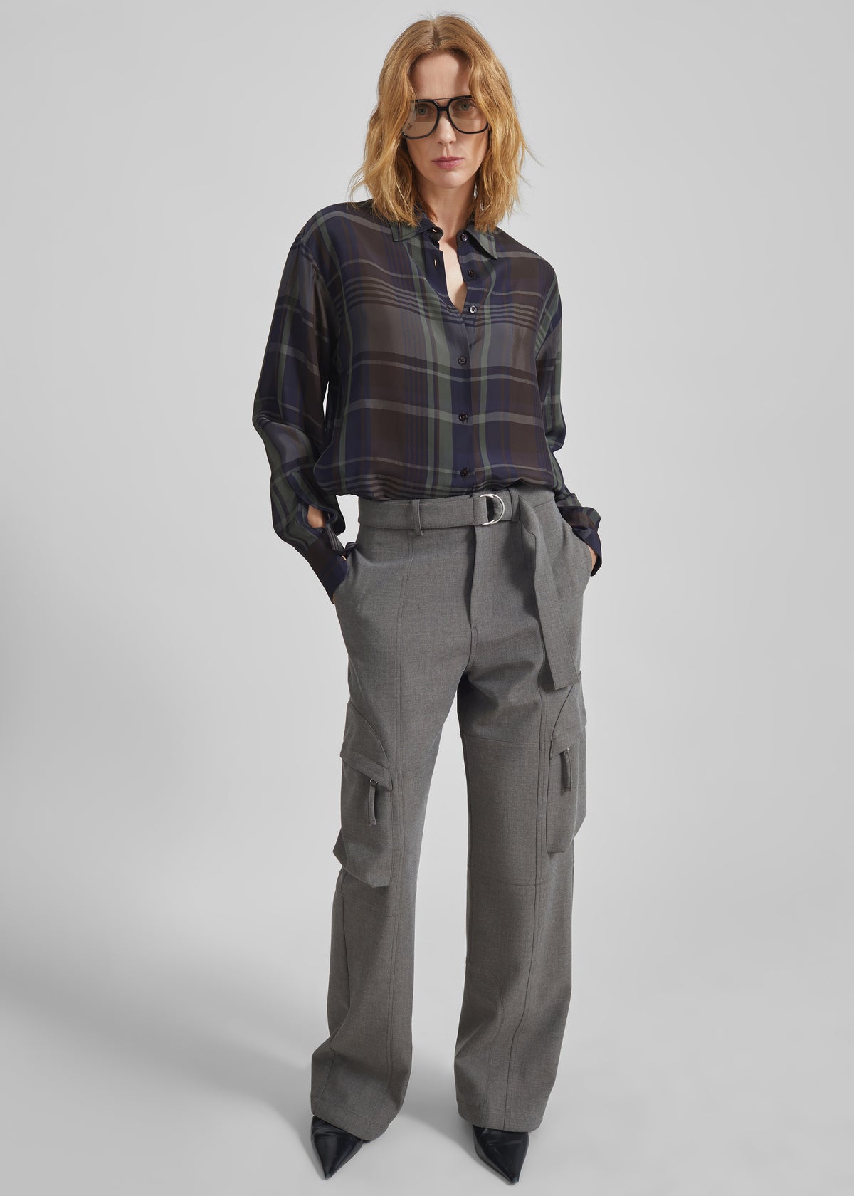 Peri Sheer Fluid Shirt - Navy Tartan - 5