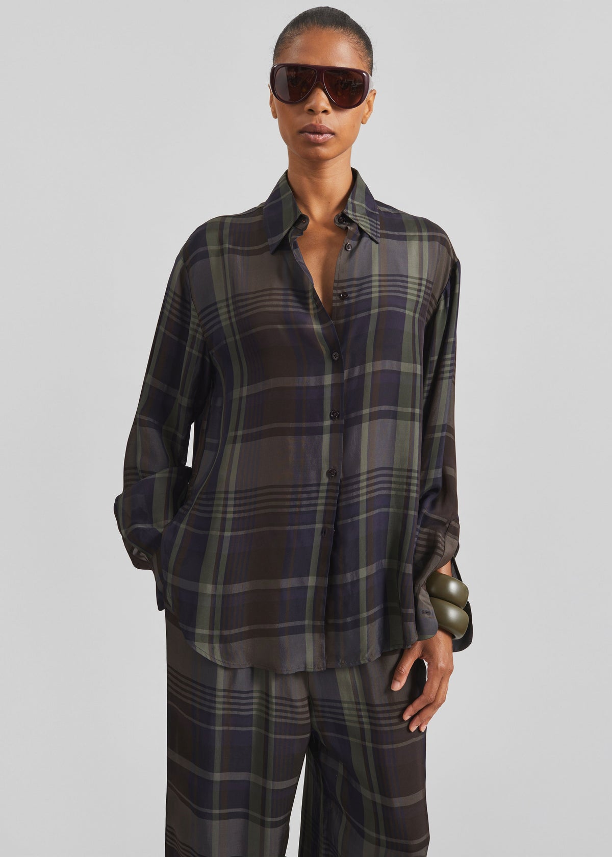 Peri Sheer Fluid Shirt - Navy Tartan - 4