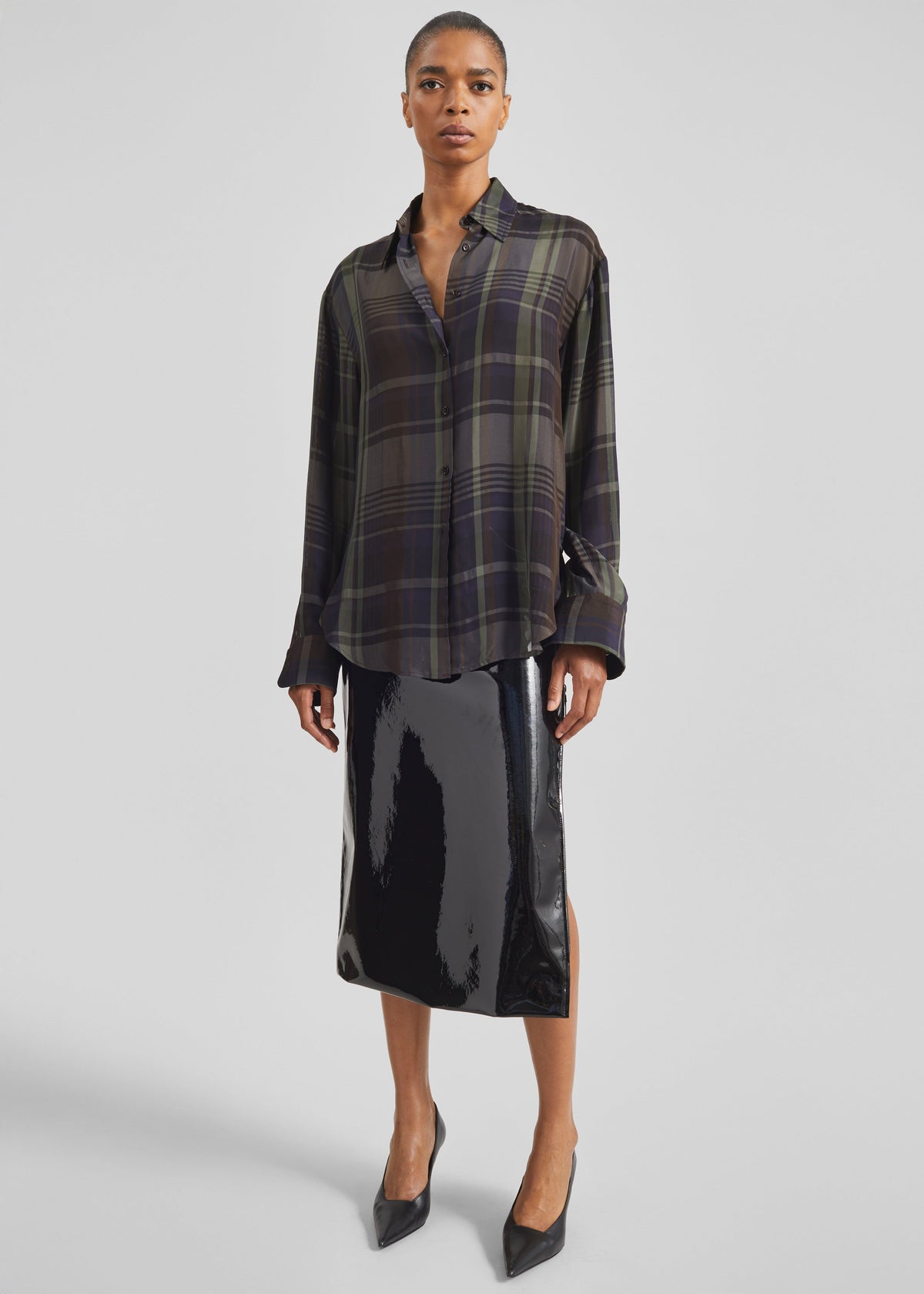 Peri Sheer Fluid Shirt - Navy Tartan - 3