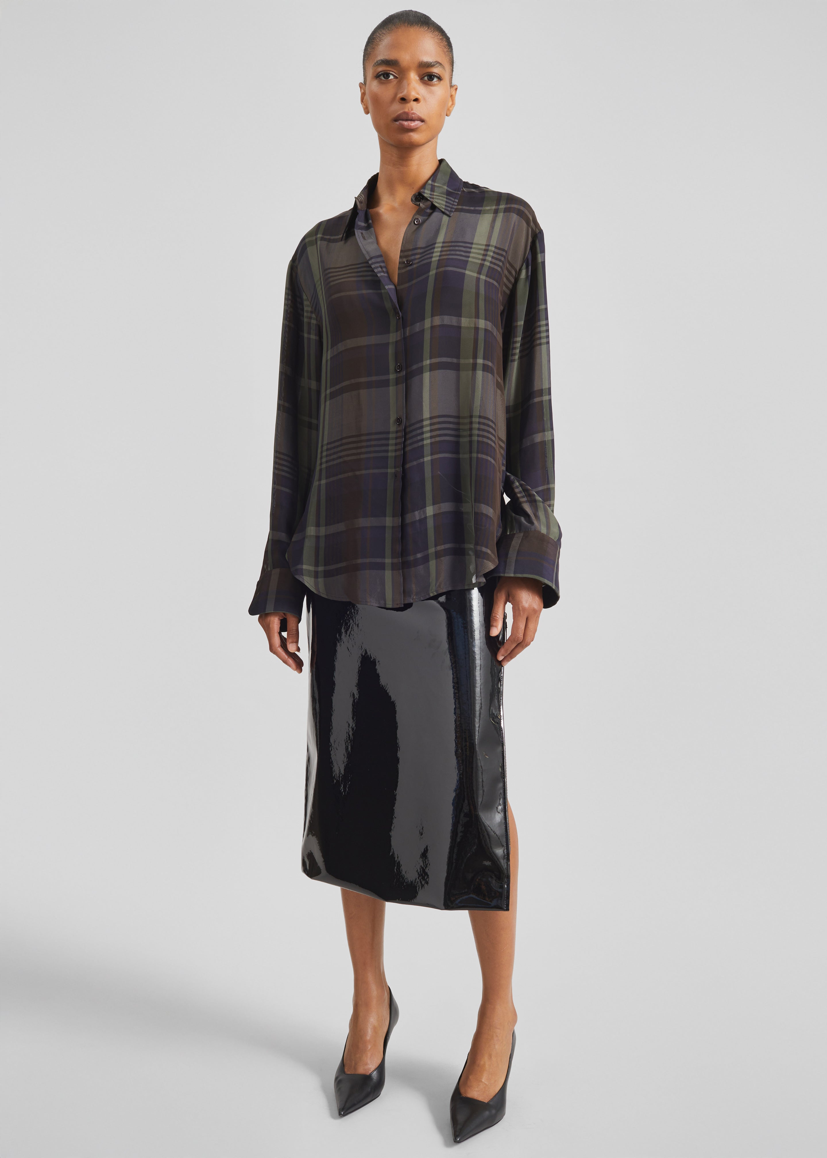 Peri Sheer Fluid Shirt - Navy Tartan - 3