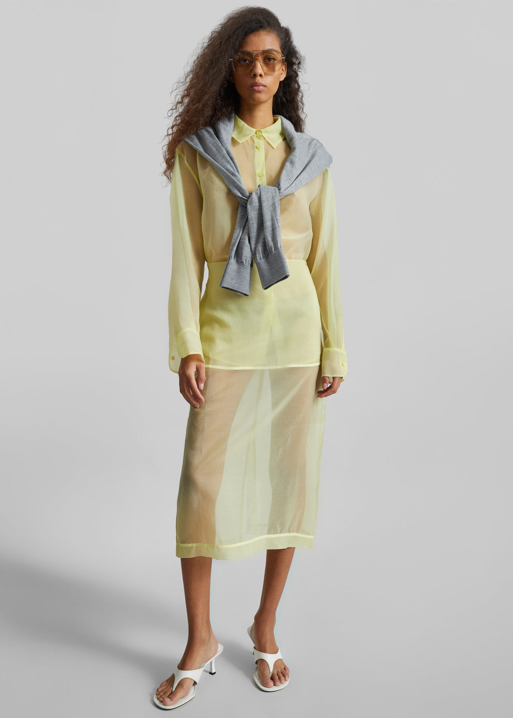 Peri Sheer Midi Skirt - Pale Yellow - 1