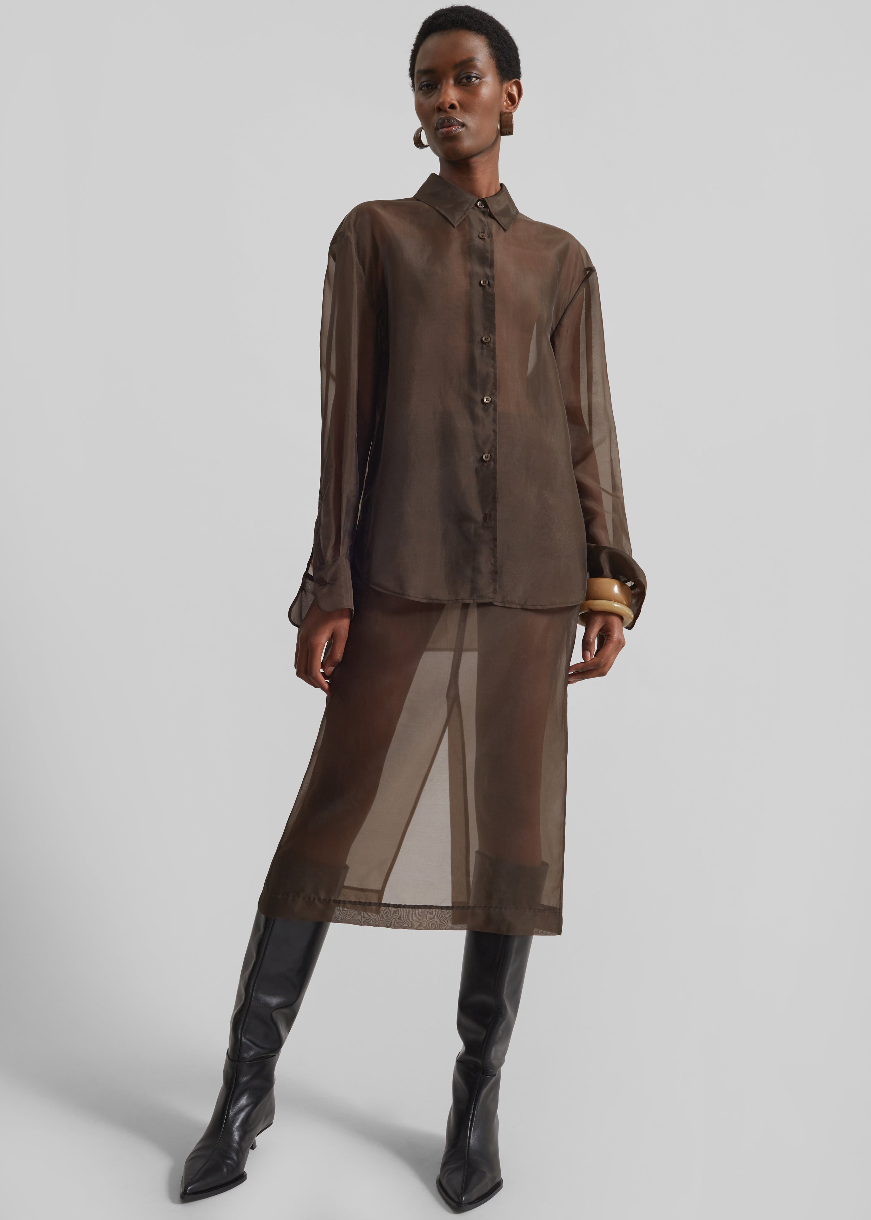 Peri Sheer Shirt - Brown - 4