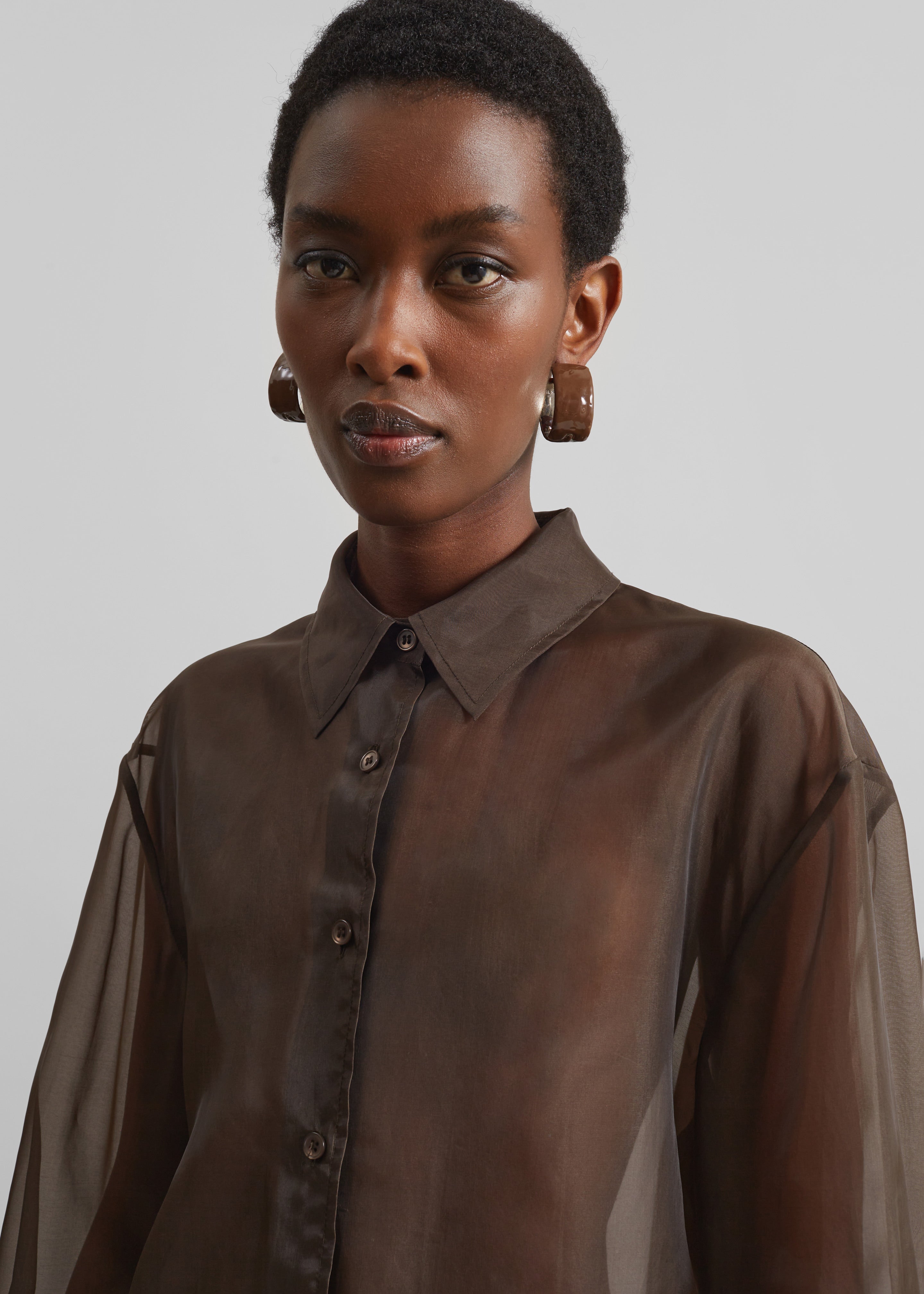 Peri Sheer Shirt - Brown - 5