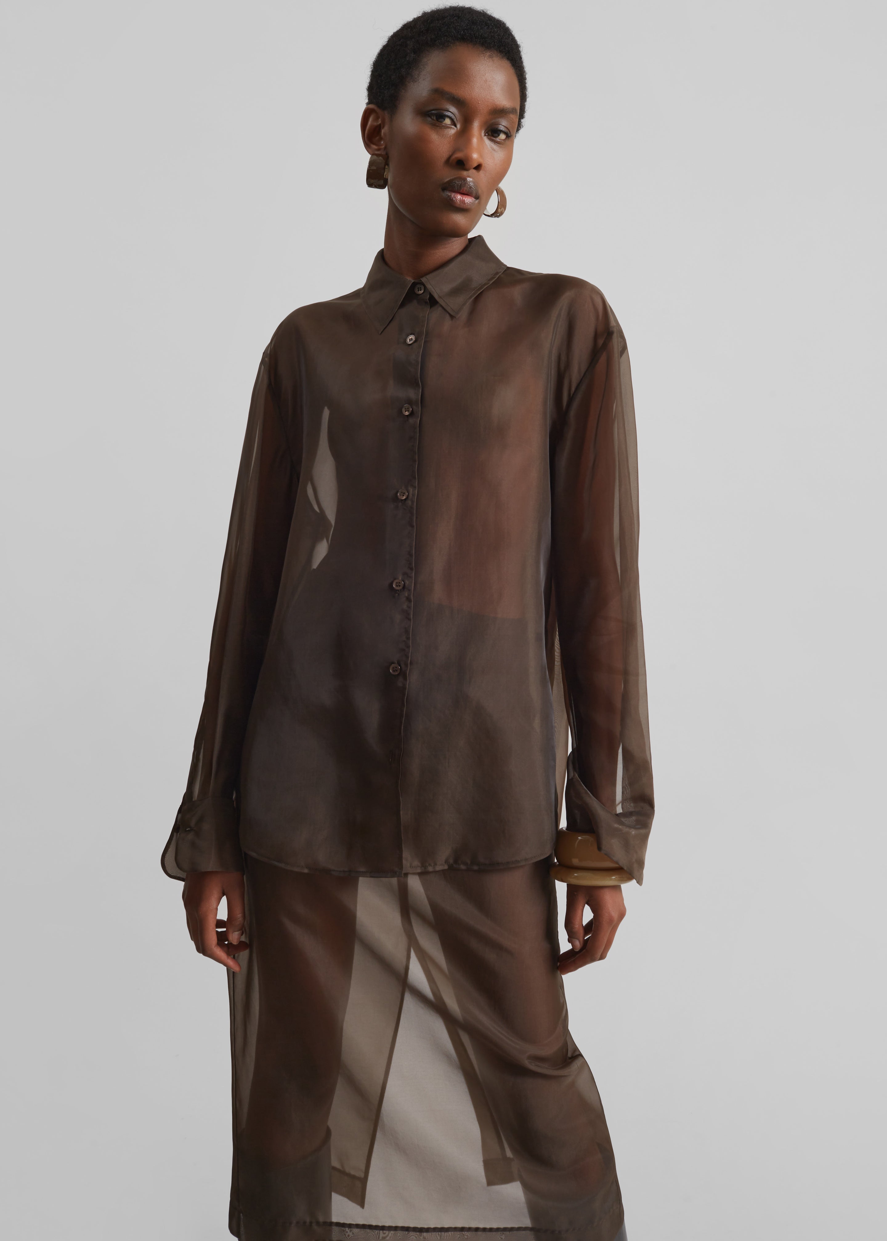 Peri Sheer Shirt - Brown - 8