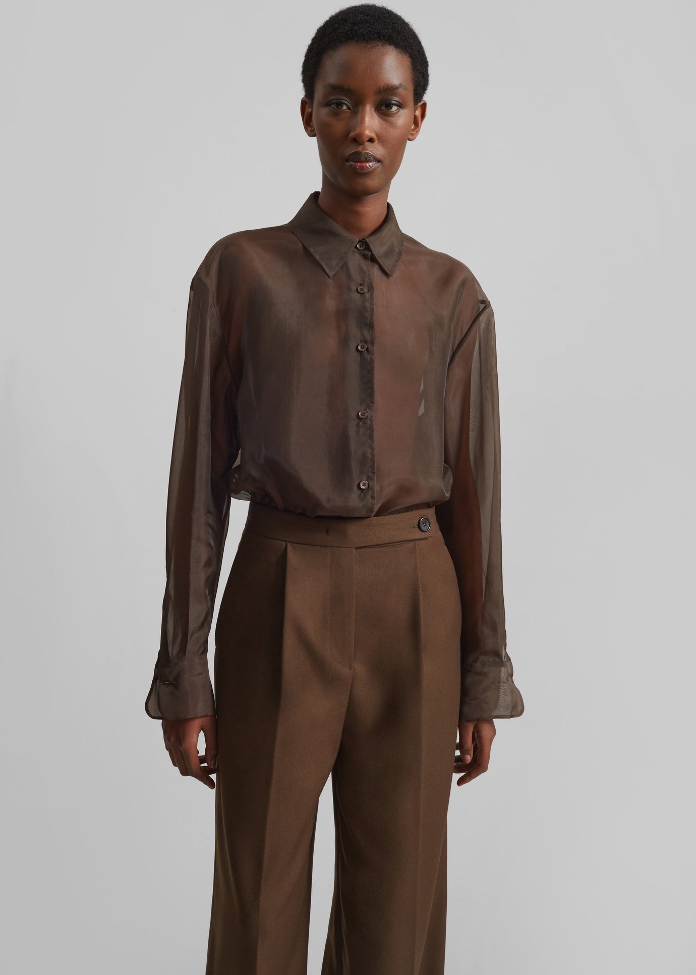 Peri Sheer Shirt - Brown - 1