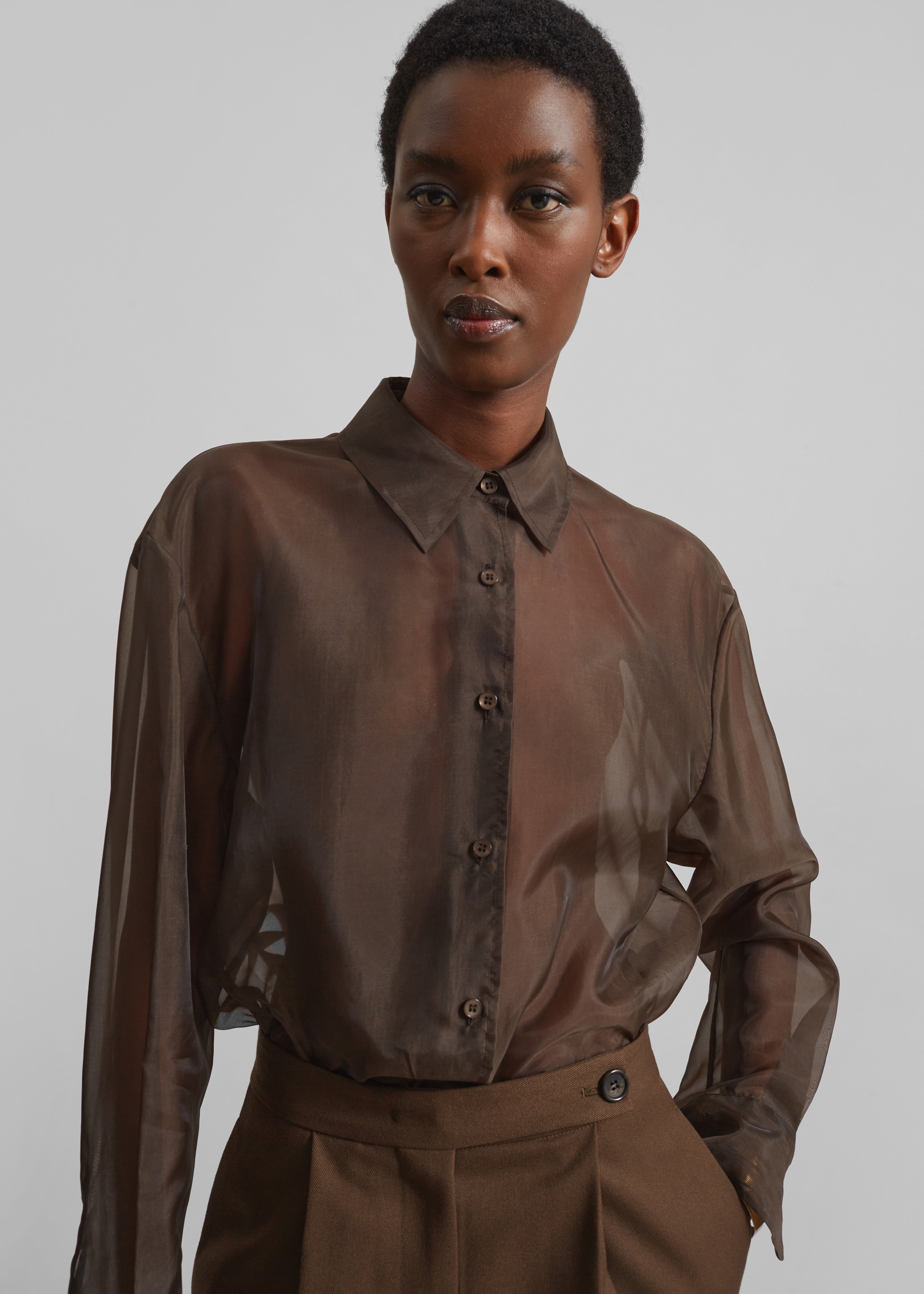 Peri Sheer Shirt - Brown - 10