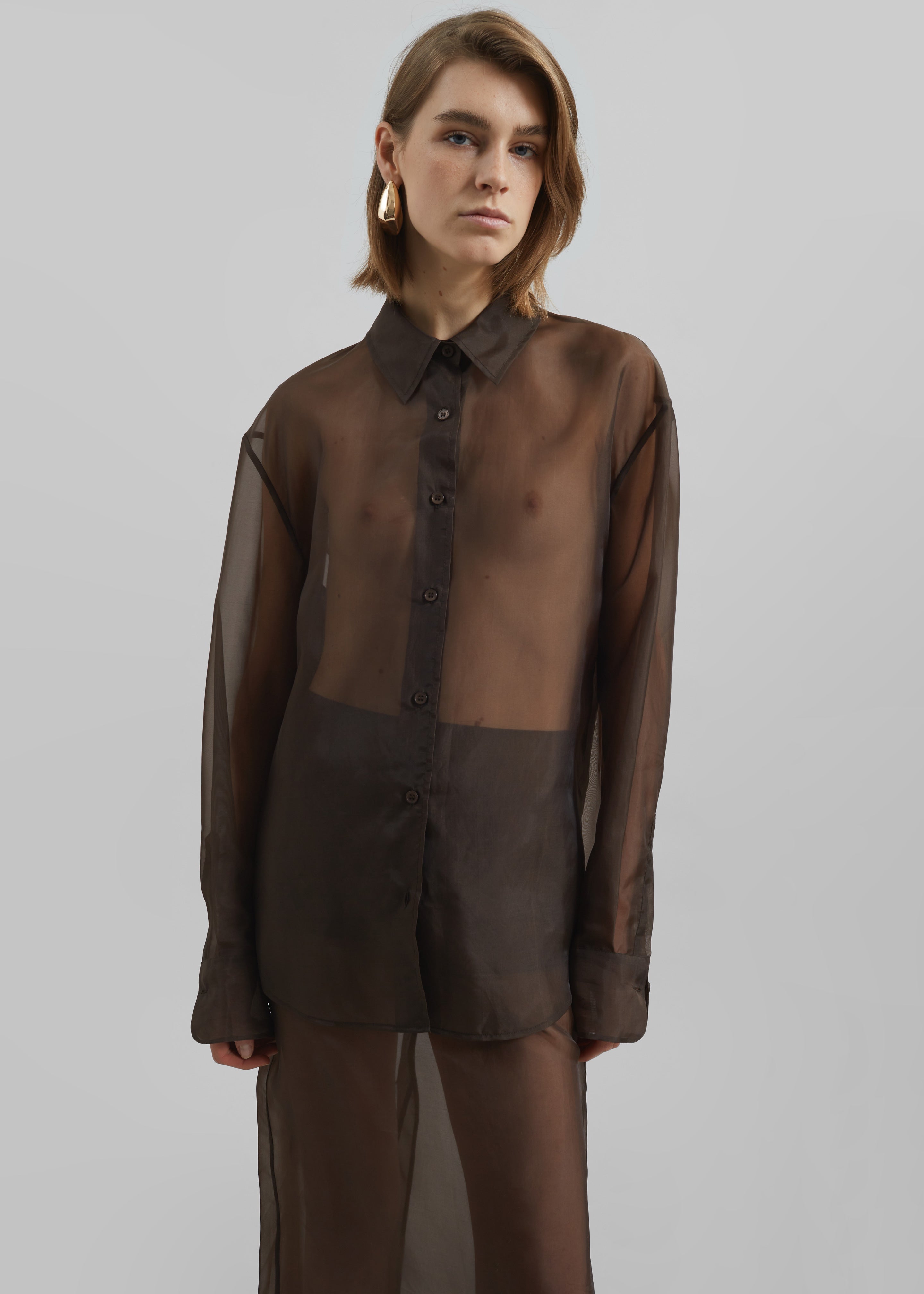 Peri Sheer Shirt - Brown - 6