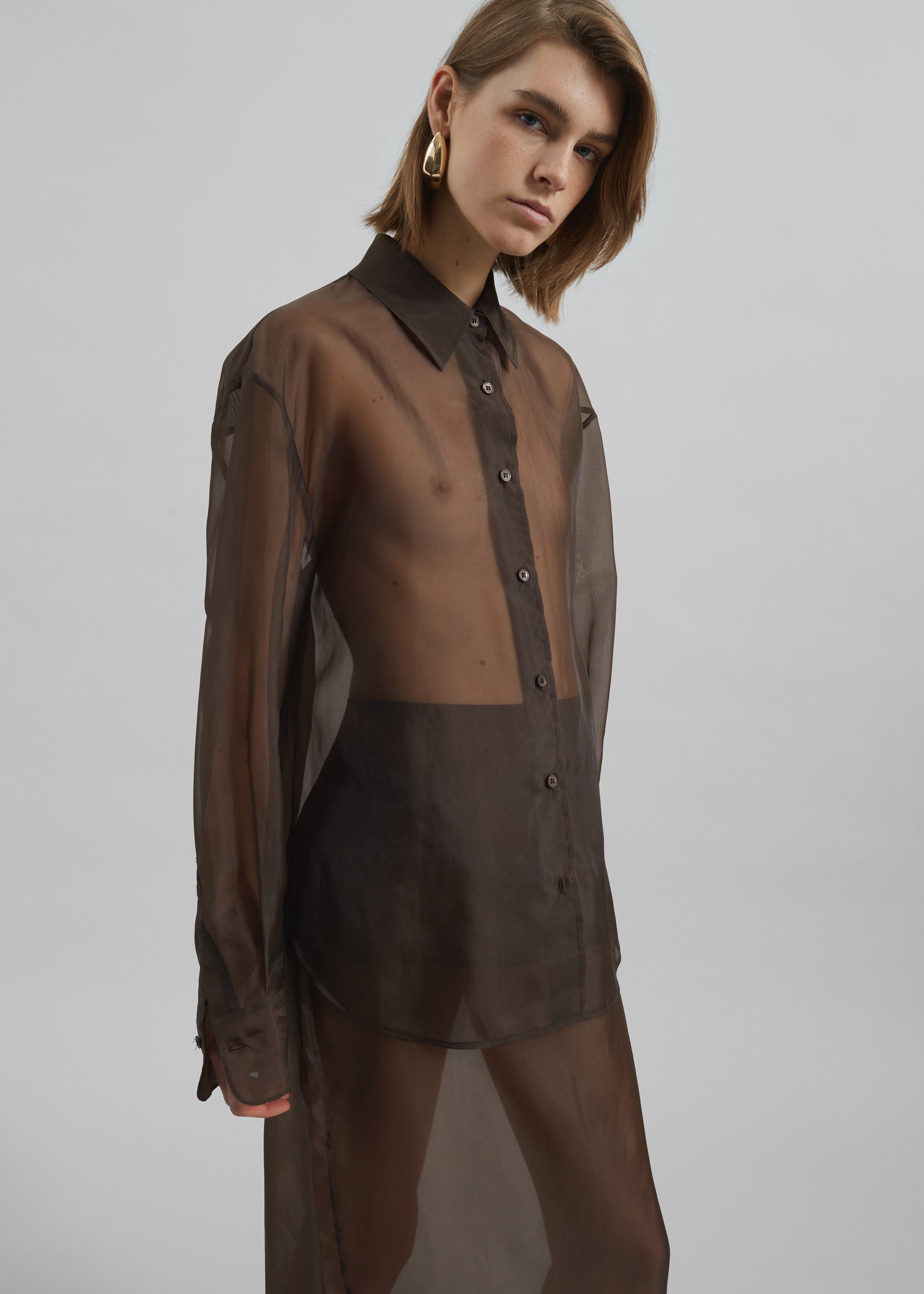 Peri Sheer Shirt - Brown - 11