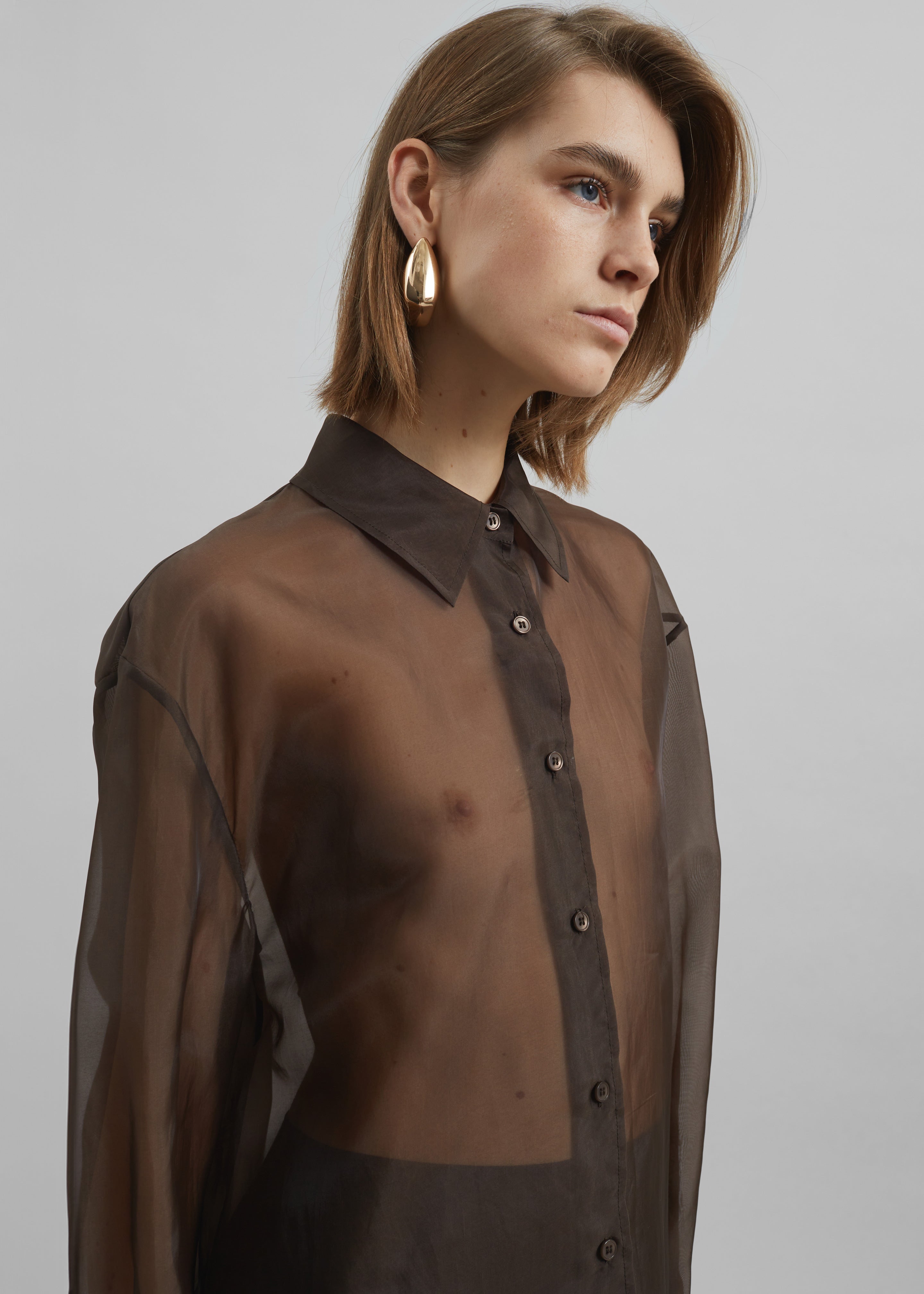 Peri Sheer Shirt - Brown - 12